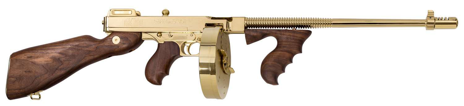 Image of Auto Ordnance Thompson 1927Q-1 Deluxe Titanium Gold Semi-Auto Rifle - Titanium Gold Plating - Walnut
