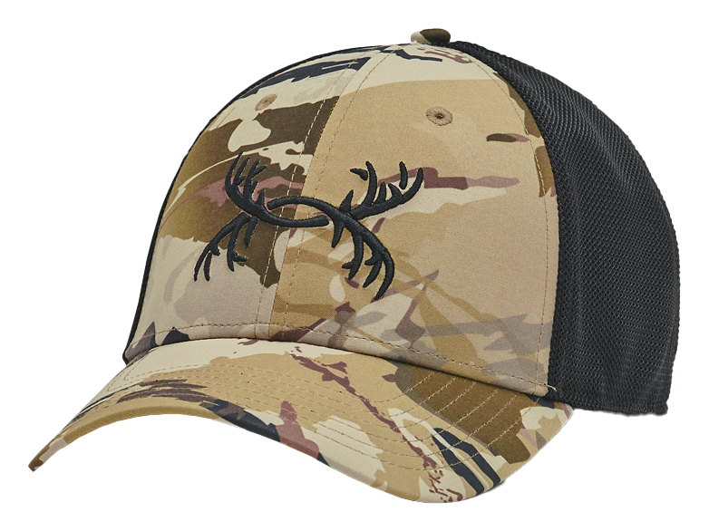 Image of Under Armour Antler Outdoor Trucker Cap for Men - UA Barren Camo/Black