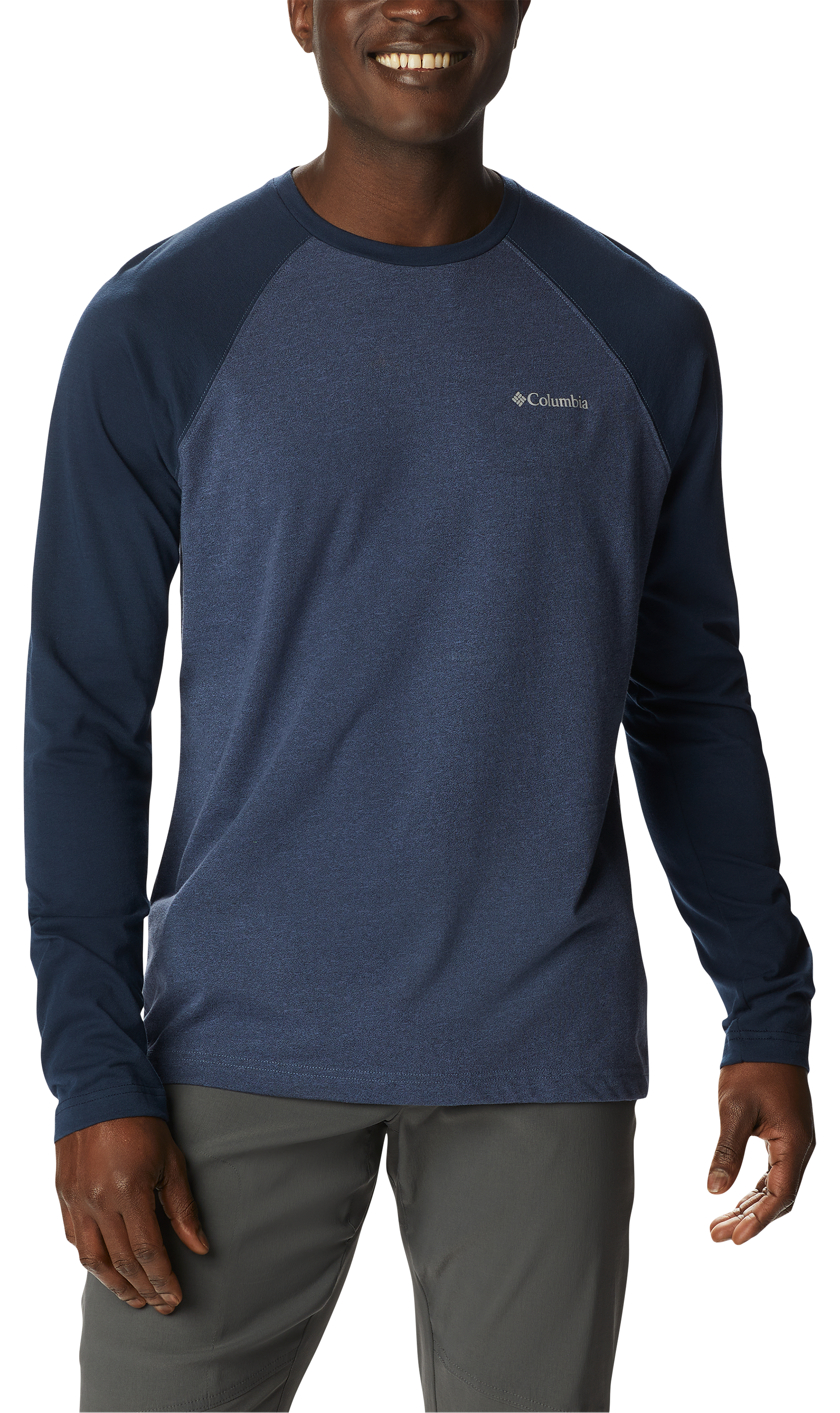 Image of Columbia Thistletown Hills Raglan Long-Sleeve Shirt for Men - Dark Mountain/Collegiate Navy Heather - 2XLT