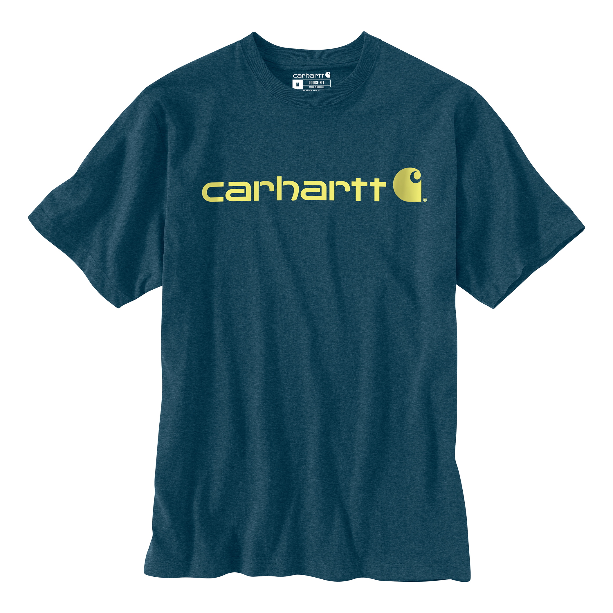 Image of Carhartt Logo Graphic Loose-Fit Heavyweight Short-Sleeve T-Shirt - Night Blue Heather
