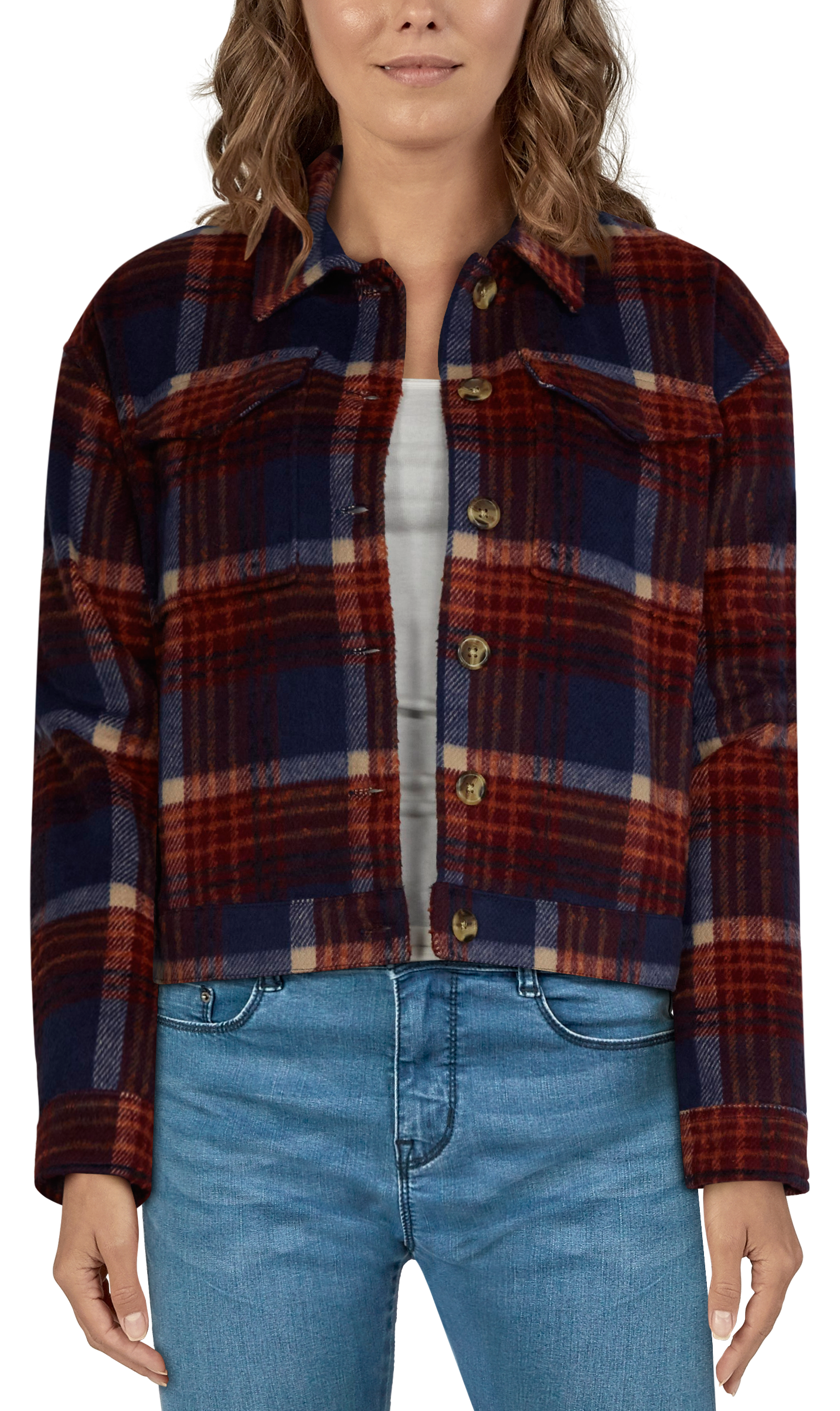Natural Reflections Plaid Flannel Jean Jacket for Ladies - Black Iris Plaid - M product image