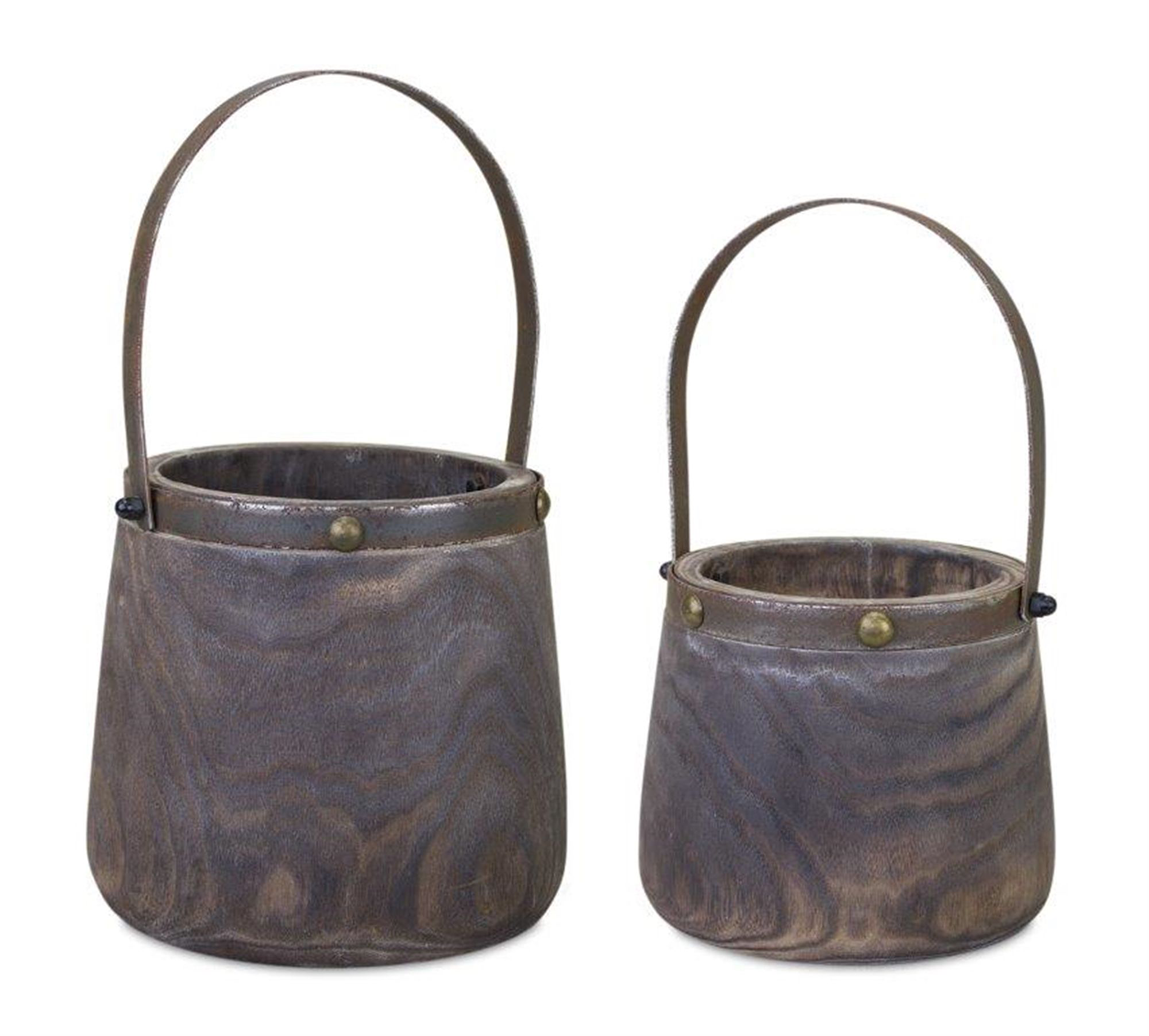 Image of Melrose International Wood Pails - Dark Brown