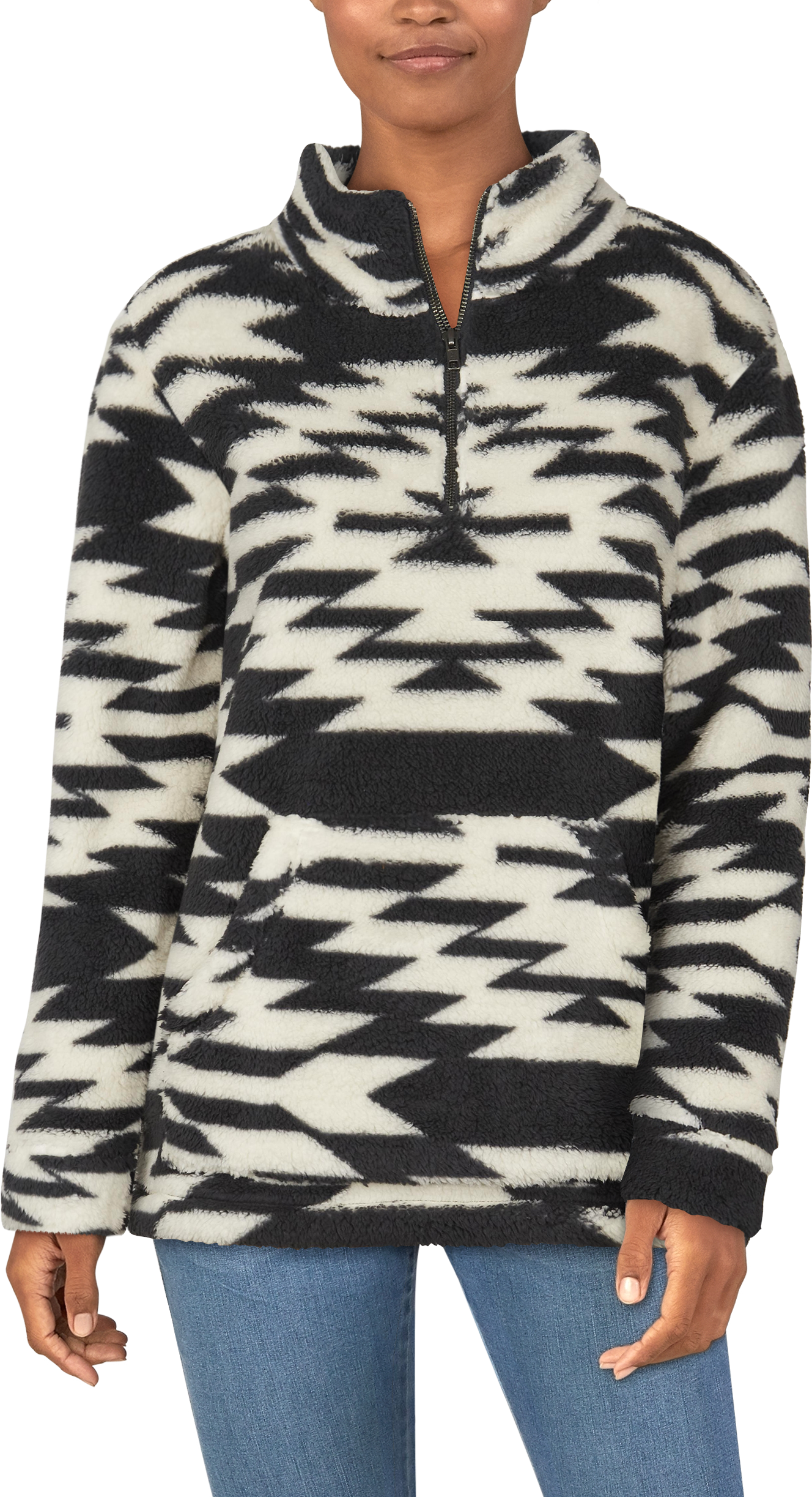 Natural Reflections Sherpa Quarter-Zip Long-Sleeve Pullover for Ladies - Black/White Print - M product image