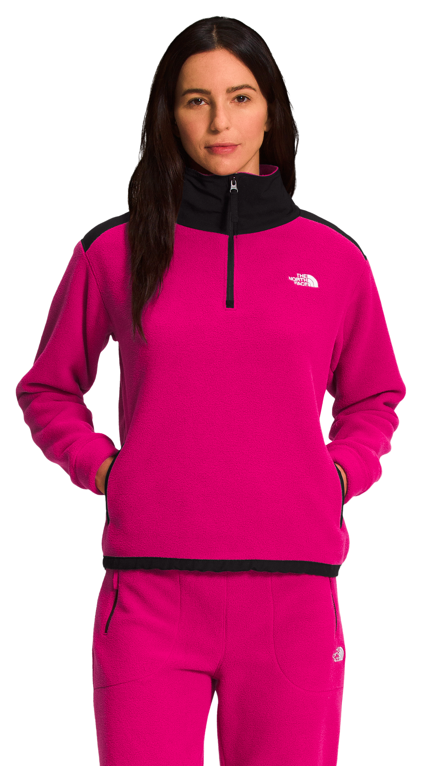 The North Face Alpine Polartec 200 Quarter-Zip Long-Sleeve Pullover for Ladies - Fuchsia Pink/TNF Black - S