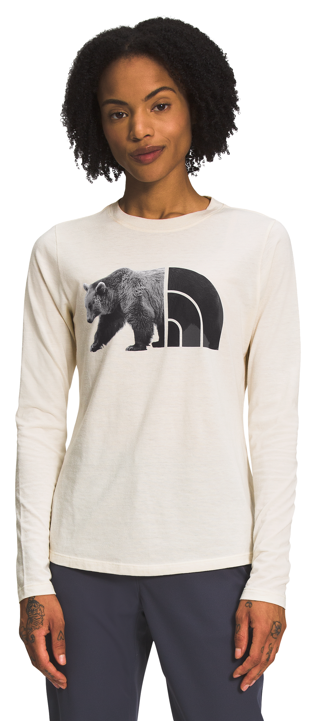 The North Face Tri-Blend Bear Long-Sleeve T-Shirt for Ladies - Gardenia White Heather/TNF Black - L
