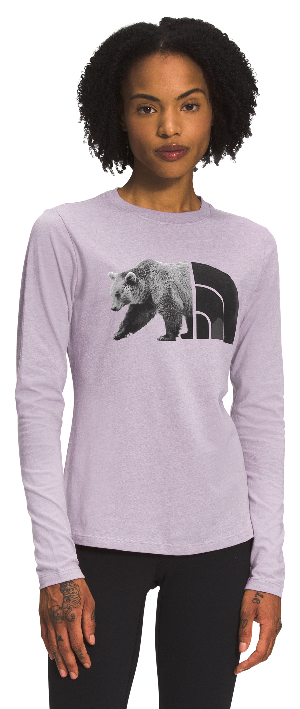 The North Face Tri-Blend Bear Long-Sleeve T-Shirt for Ladies - Lavender Fog Heather/TNF Black - S
