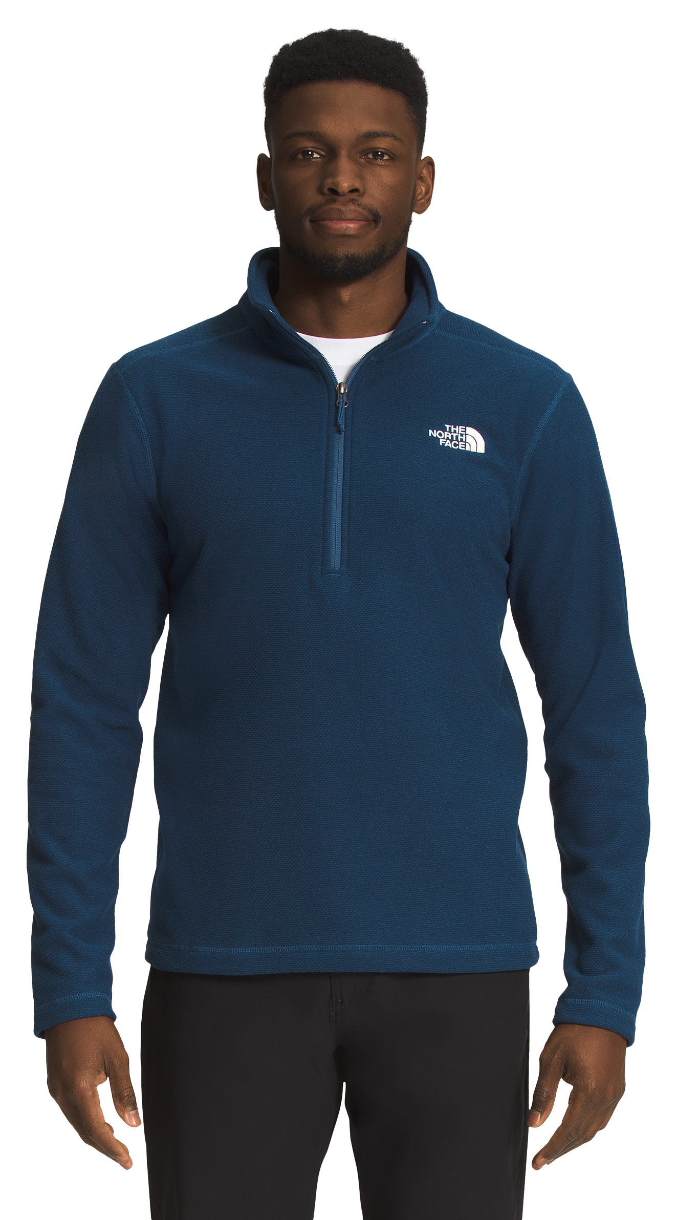 Image of The North Face Textured Cap Rock Quarter-Zip Long-Sleeve Fleece Pullover for Men - Shady Blue - M