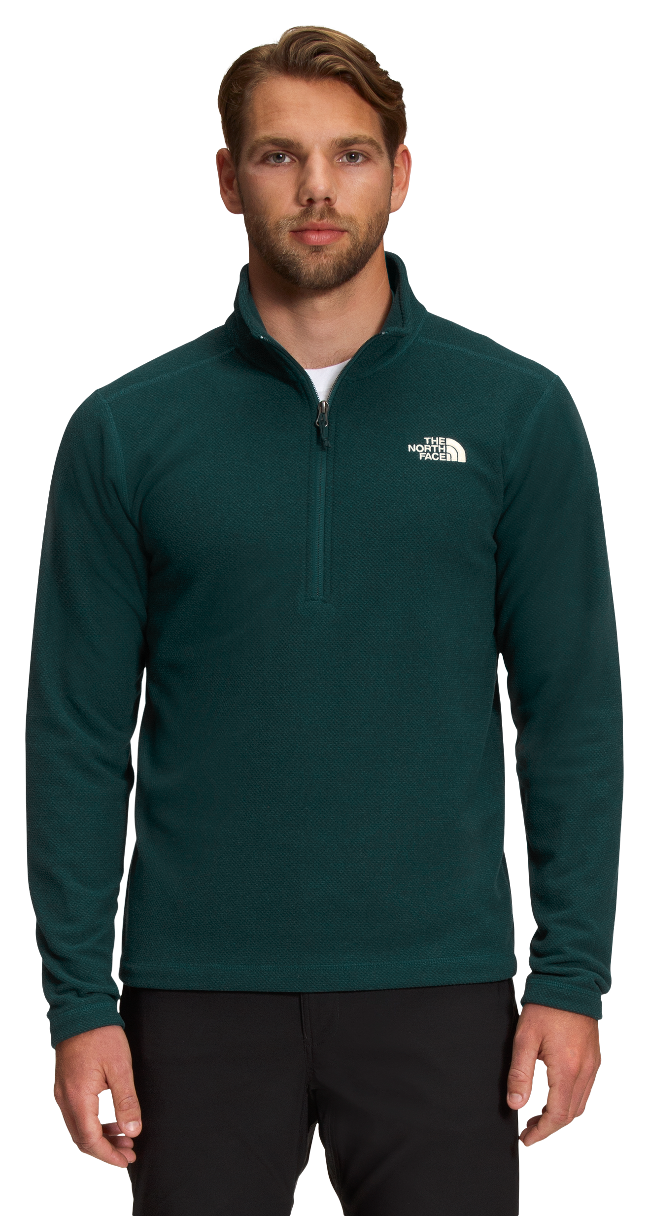 The North Face Textured Cap Rock Quarter-Zip Long-Sleeve Fleece Pullover for Men - Ponderosa Green - S