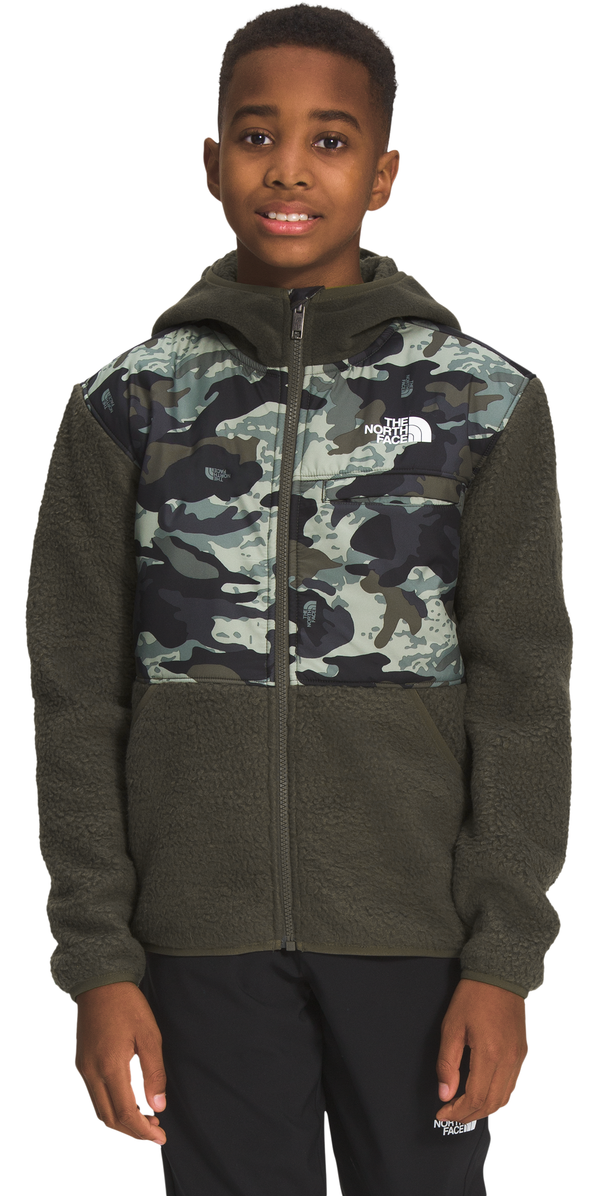 The North Face Forrest Full-Zip Hooded Fleece Jacket for Boys - New Taupe Green/Neverstop Camo - S