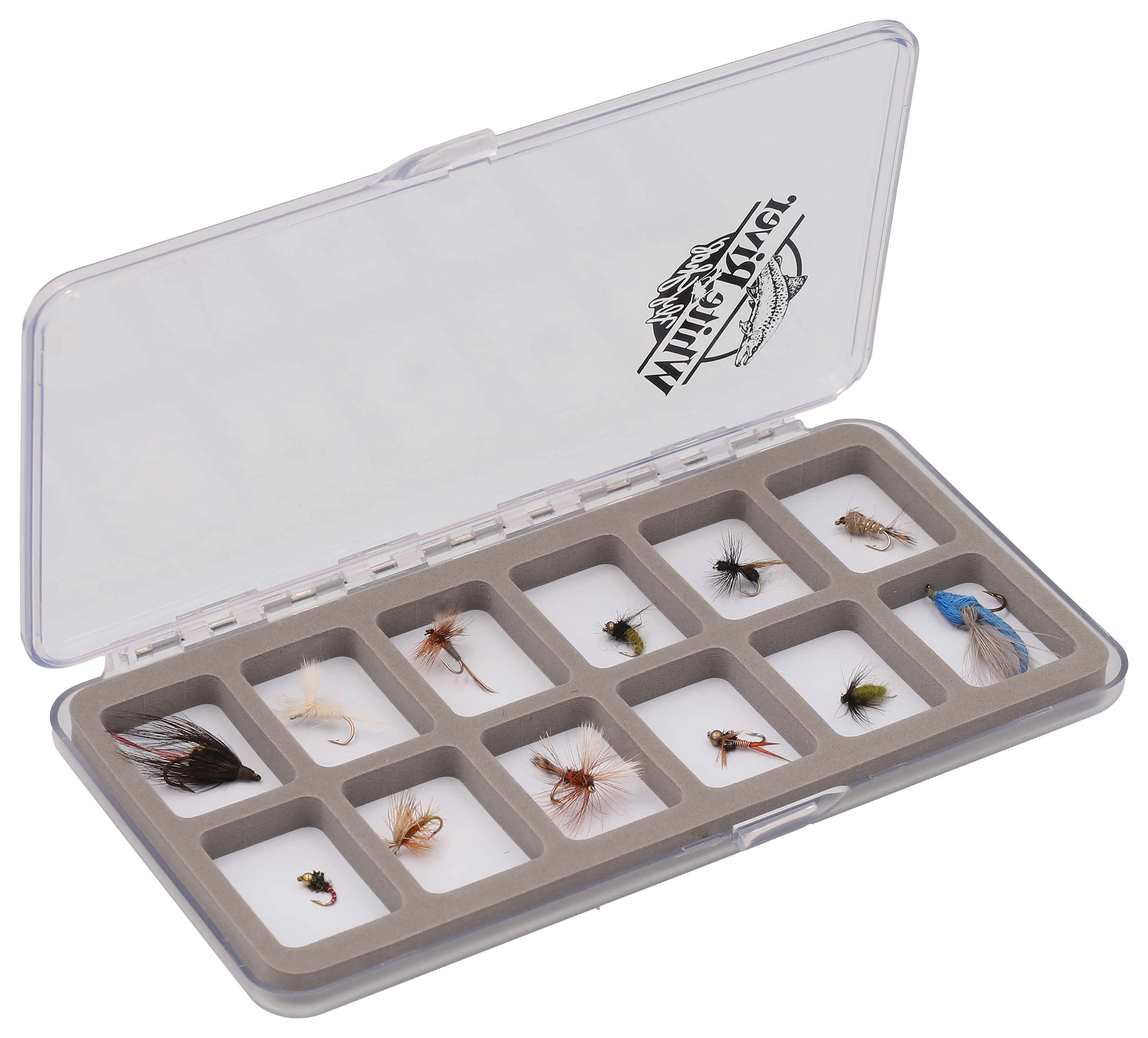 White River Fly Shop Riseform Magnetic Bottom Fly Box - 7-1/2 x 4 x 1/2 - 12 Foam Compartment-Magnetic