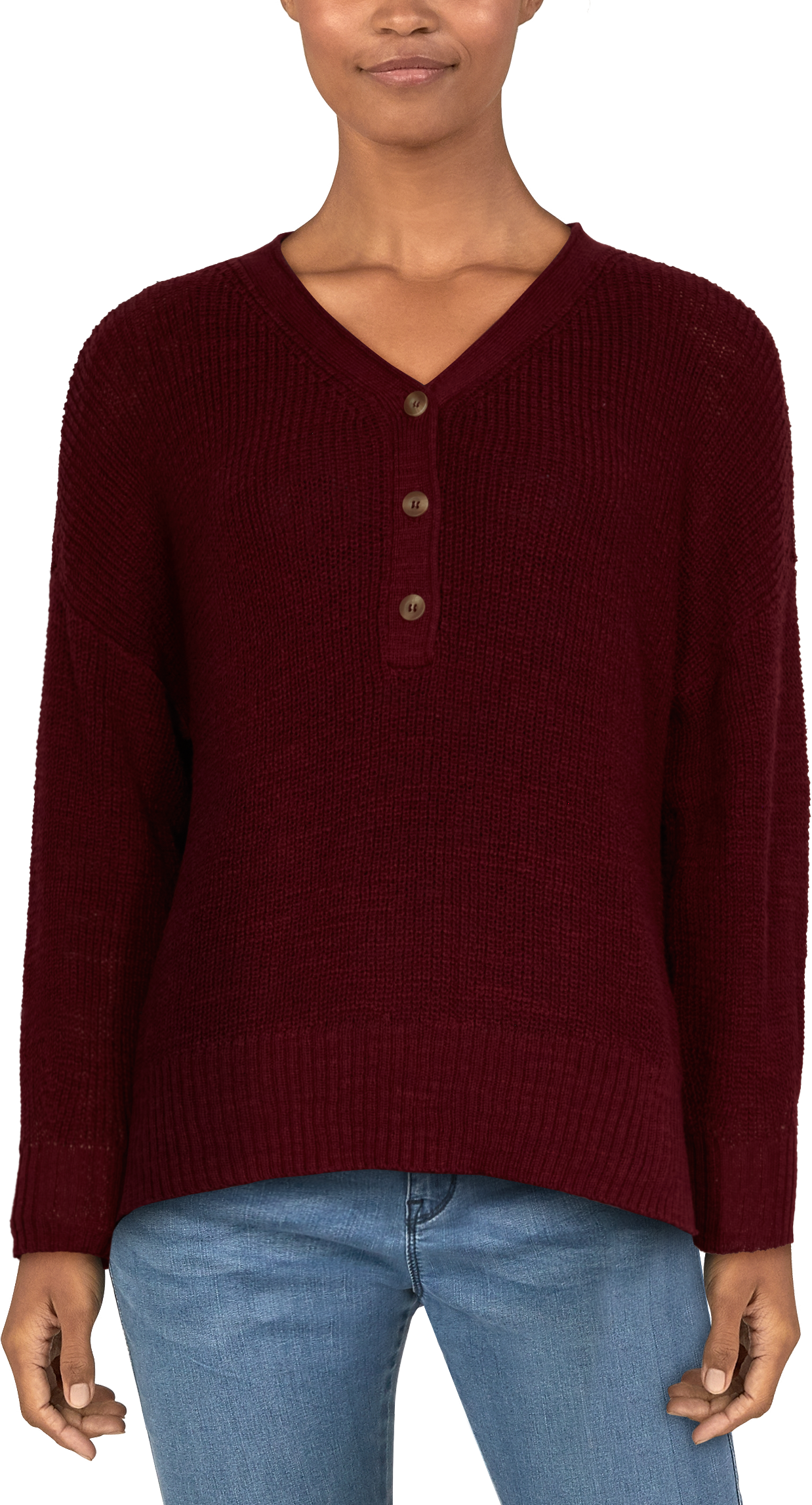 NATURAL REFLECTIONS Henley Long-Sleeve Sweater for Ladies