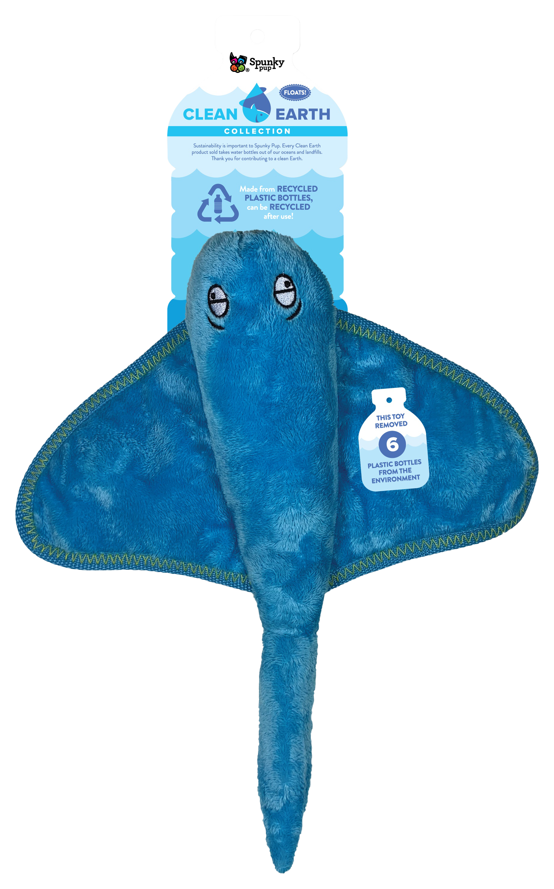 SPUNKY PUP Clean Earth Large Plush Stingray Dog Toy