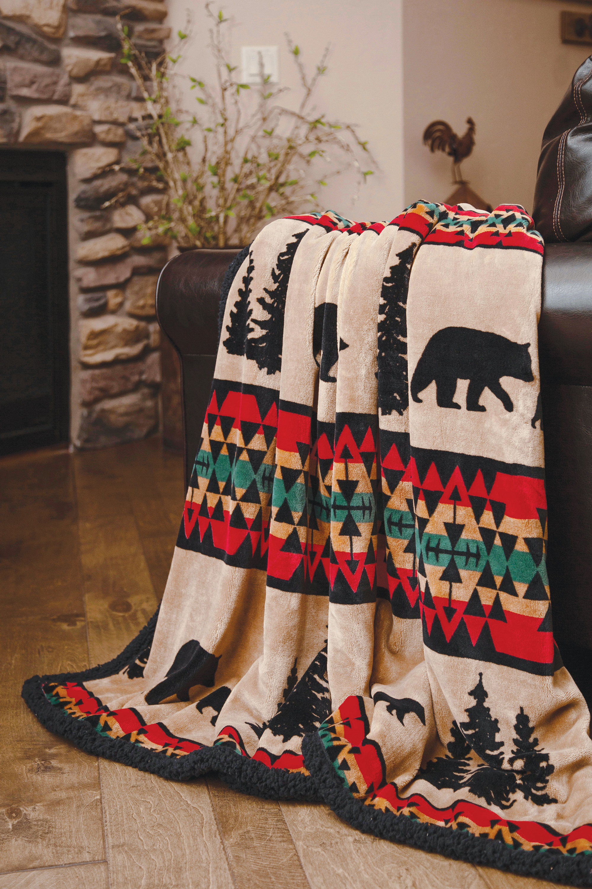 Image of Carstens, Inc. Bear Trail with Black Sherpa Plush Throw Blanket