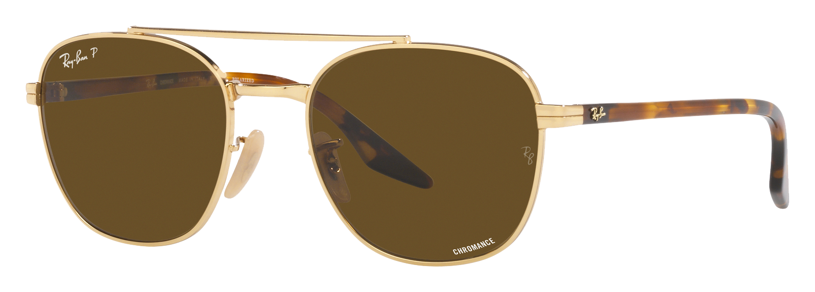 Image of Ray-Ban RB3688 Chromance Glass Polarized Sunglasses - Polished Gold/Brown Chromance Classic - Medium