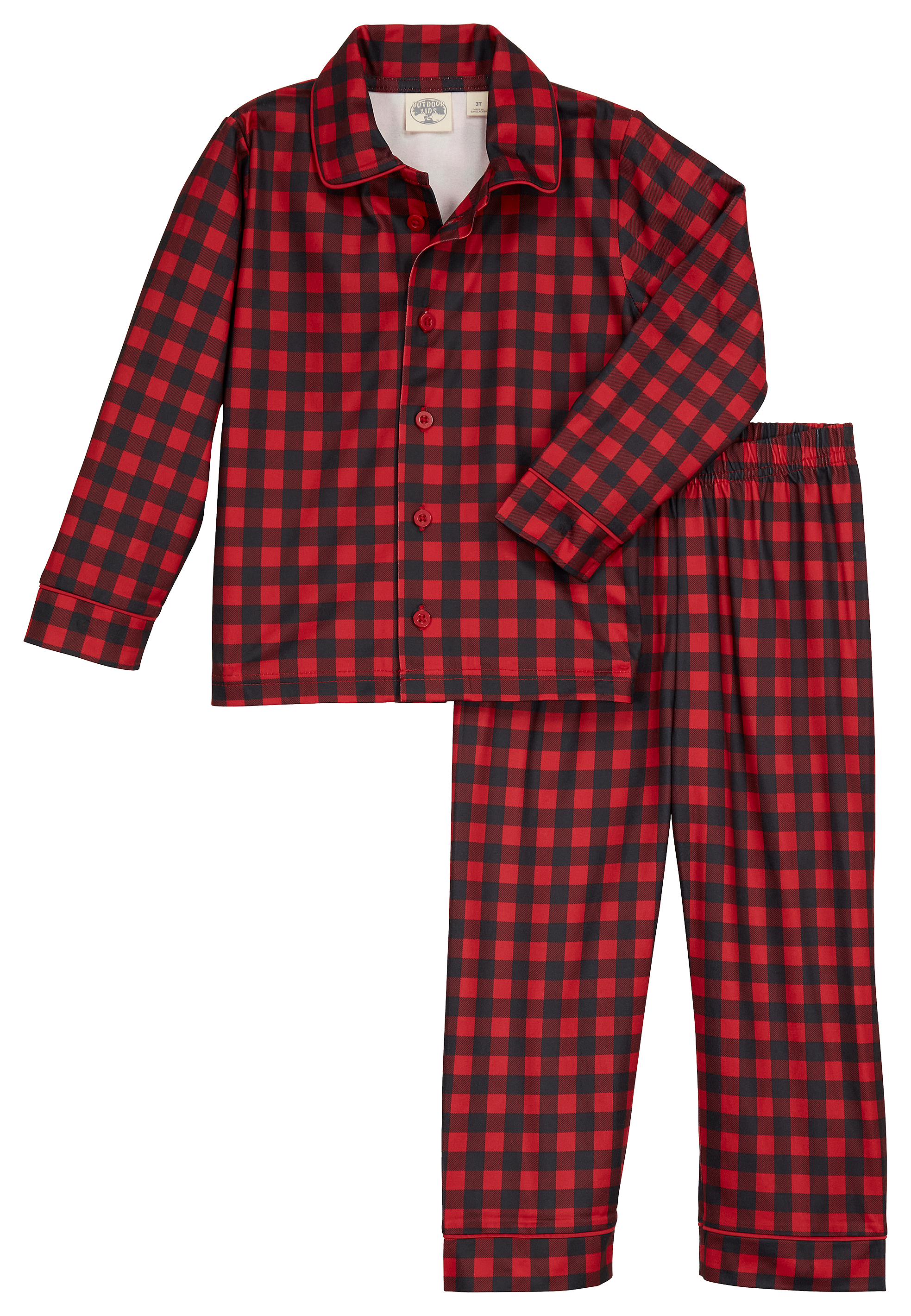 Image of Outdoor Kids Holiday Plaid Long-Sleeve Pajamas Set for Kids - Red/Black Buffalo - 4