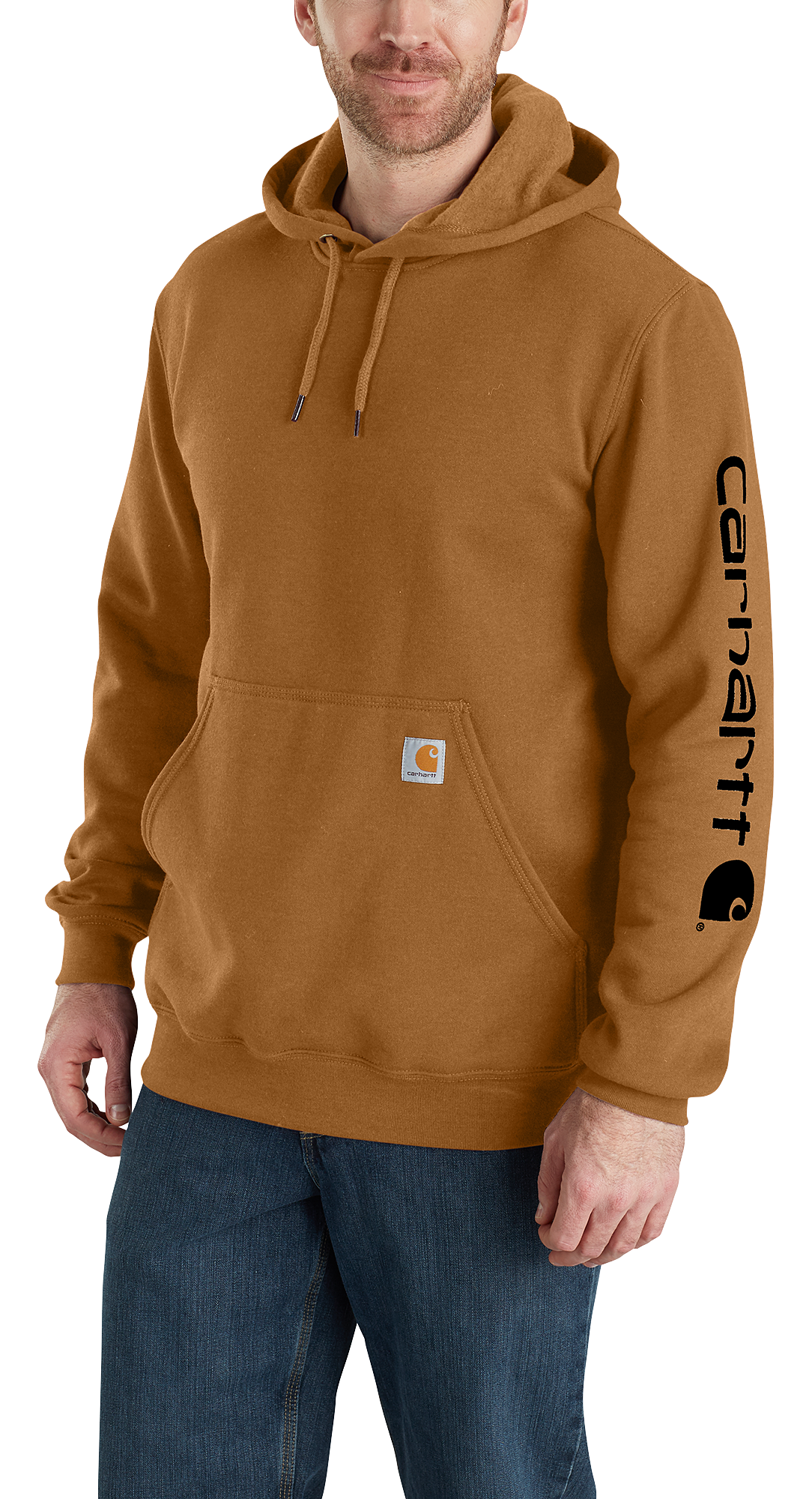 Image of Carhartt Loose-Fit Midweight Logo Long-Sleeve Hoodie for Men - Carhartt Brown