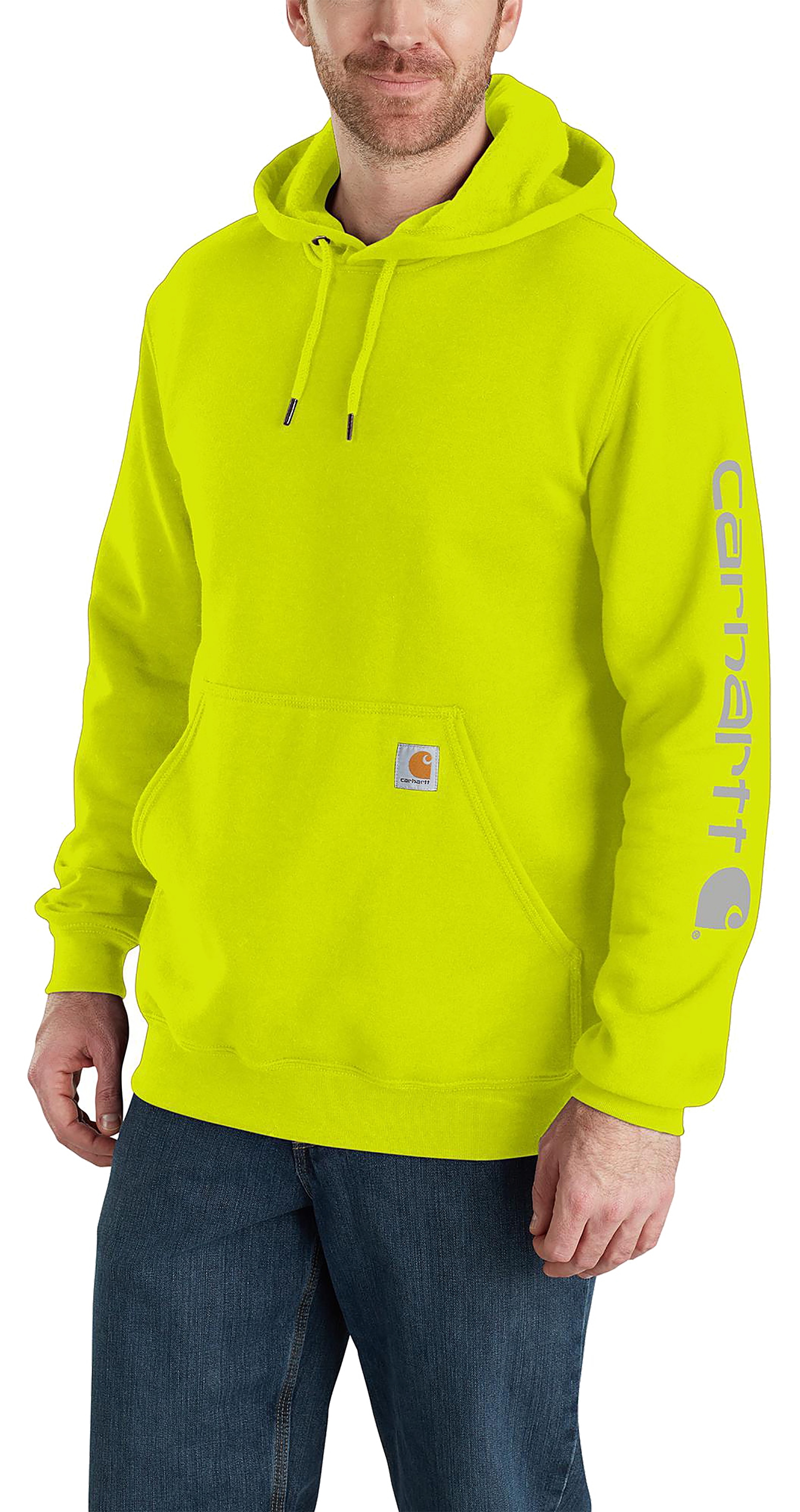 Image of Carhartt Loose-Fit Midweight Logo Long-Sleeve Hoodie for Men - Brite Lime - 2XL