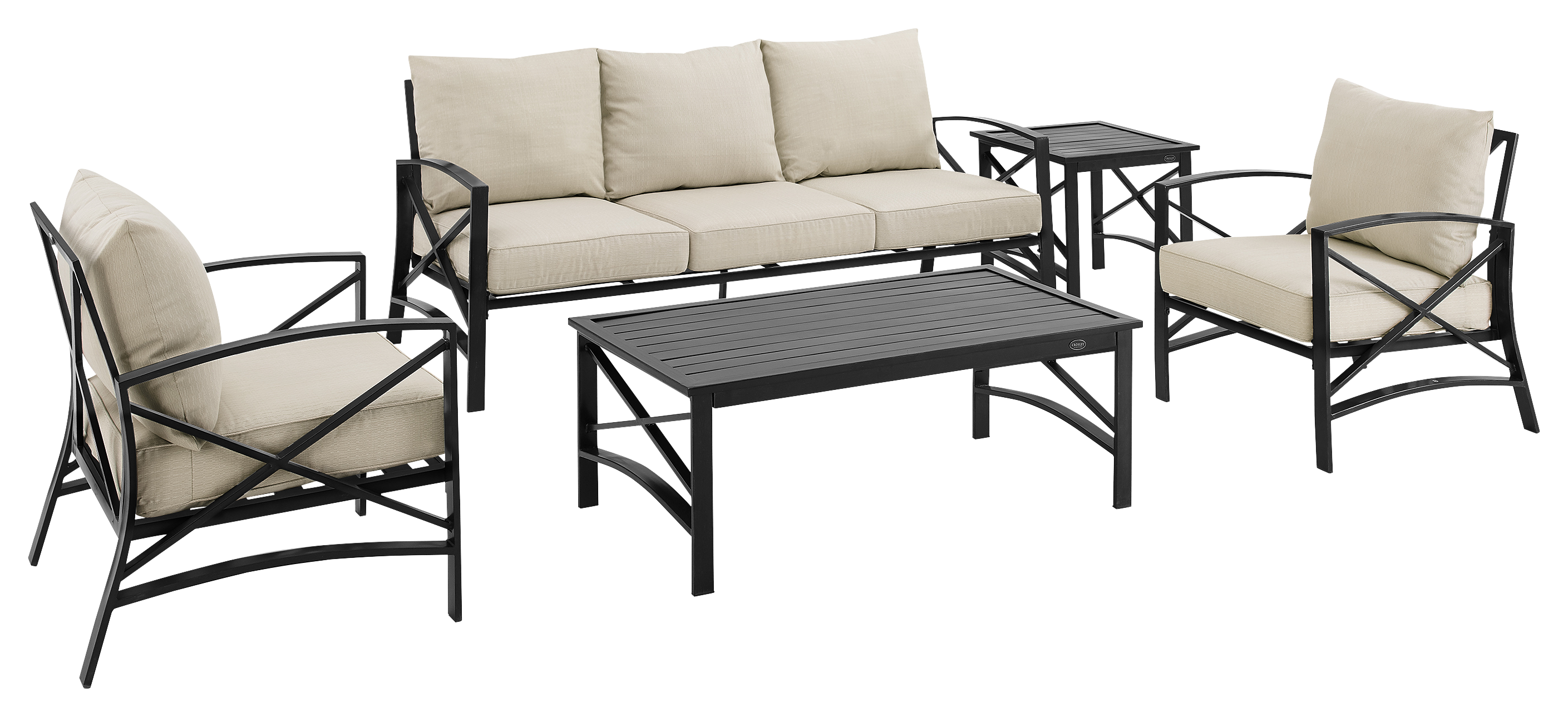 Image of Crosley Kaplan Outdoor Metal Sofa, Chairs, Coffee Table, and Side Table 5-Piece Conversation Set