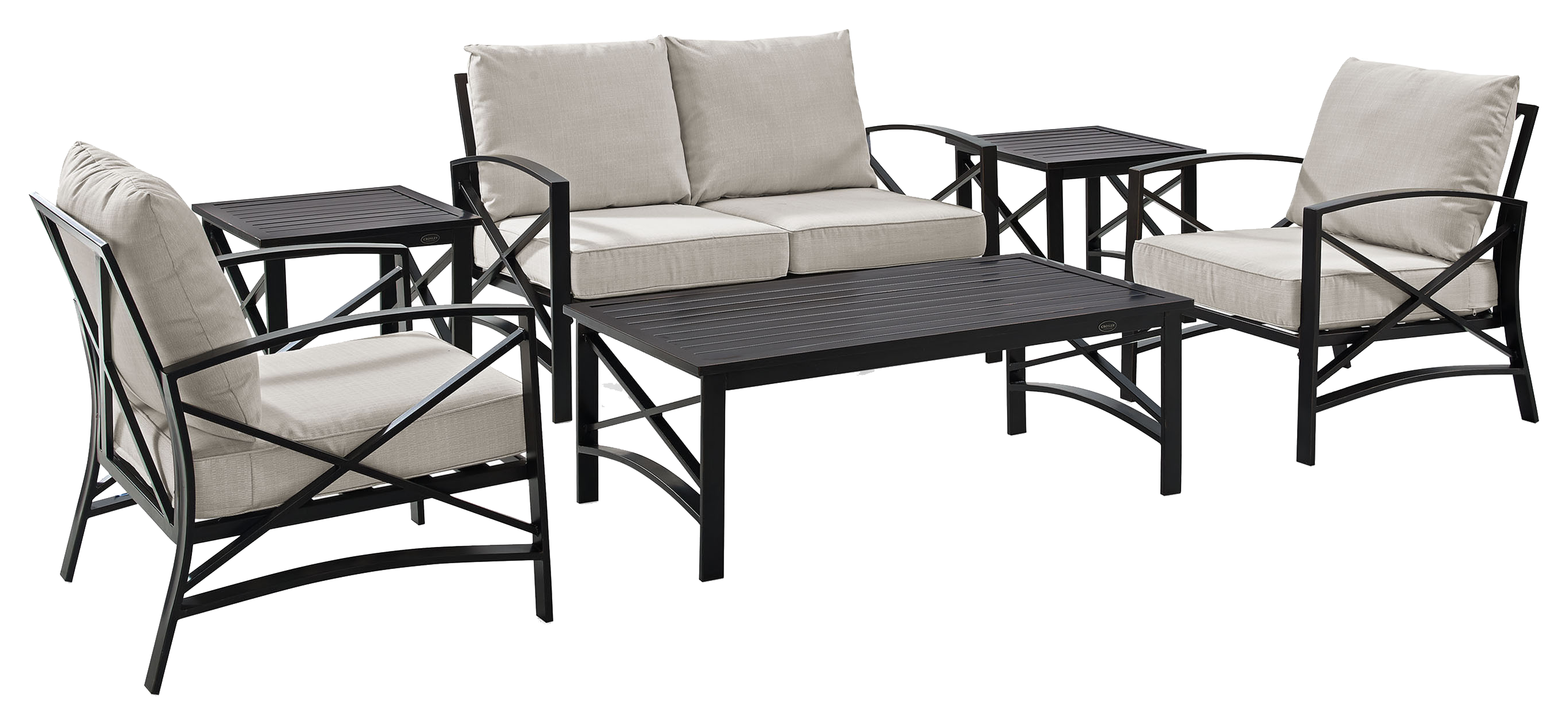 Crosley Kaplan Loveseat, Armchairs, And Tables 6 Piece Outdoor Metal Patio Furniture Set Oatmeal