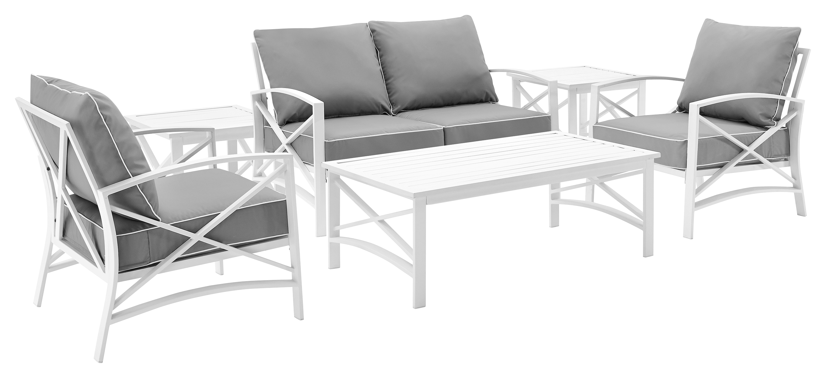 Crosley Kaplan Loveseat, Armchairs, And Tables 6 Piece Outdoor Metal Patio Furniture Set Gray
