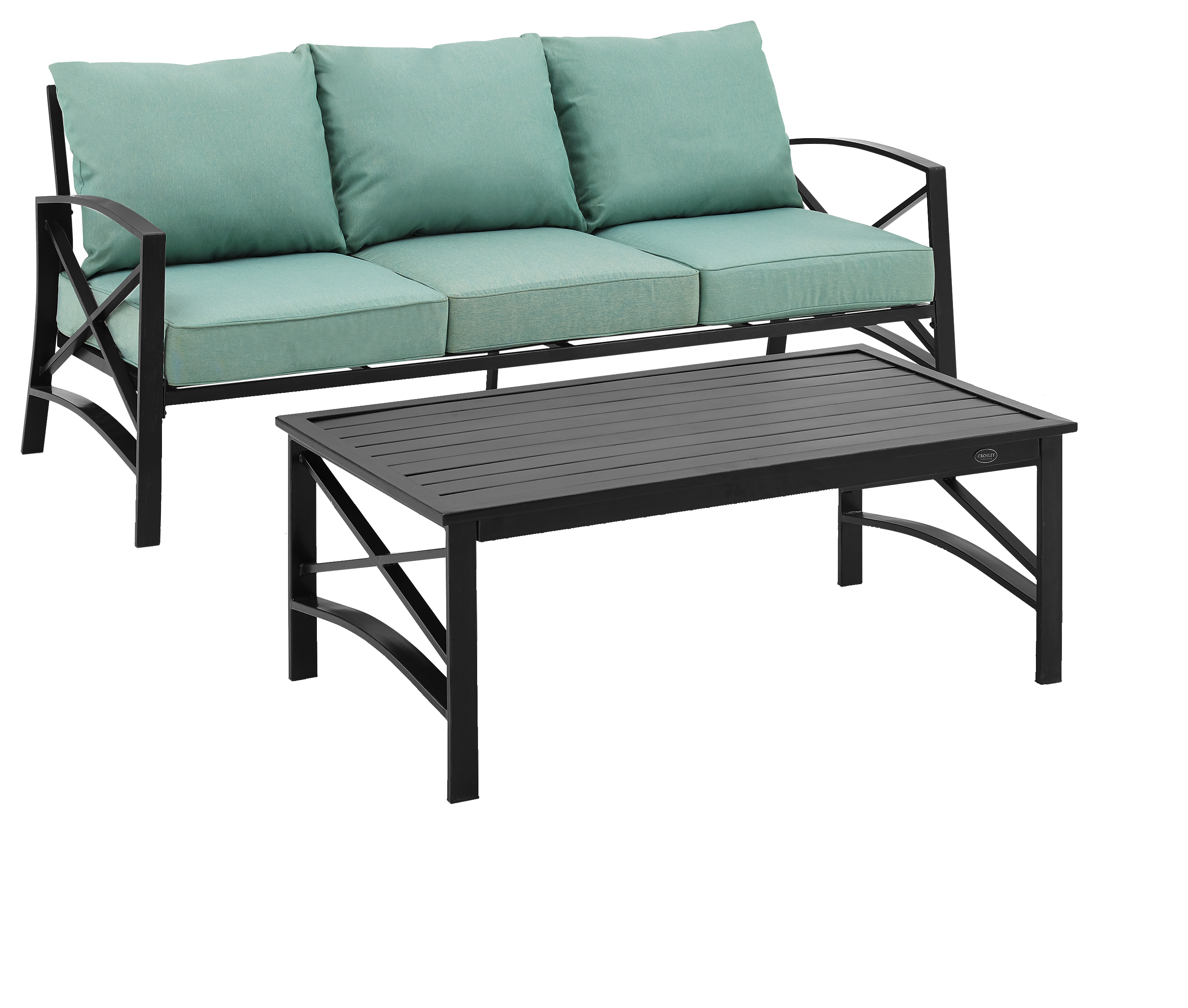 Image of Crosley Kaplan Outdoor Metal Sofa and Coffee Table 2-Piece Set - Mist/Black