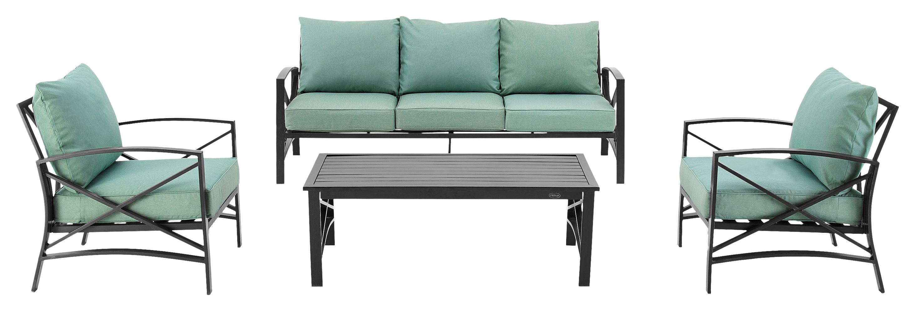 Image of Crosley Kaplan Outdoor Metal Sofa, Armchairs, and Coffee Table 4-Piece Set - Mist