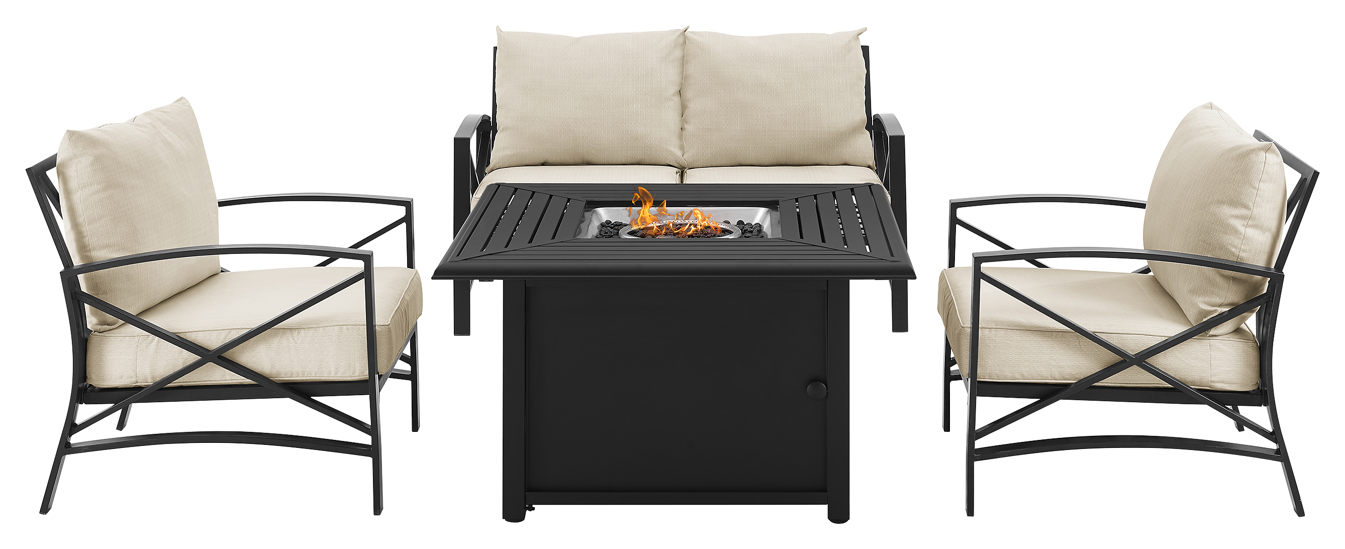 Crosley Kaplan Outdoor Metal Loveseat, Armchairs, and Fire Table 4-Piece Conversation Set - Oatmeal