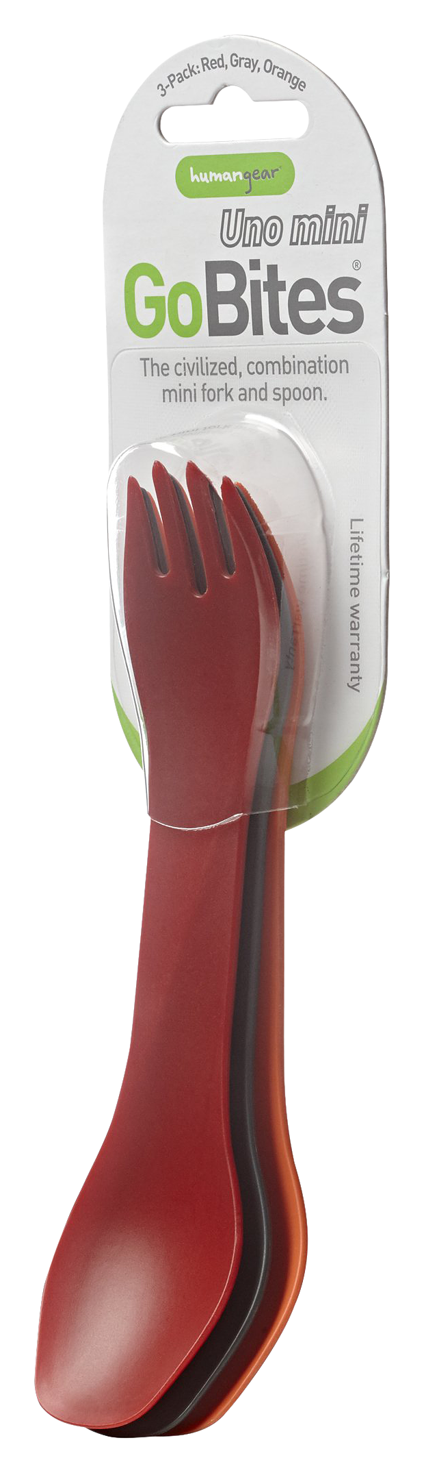 Image of humangear GoBites Uno Utensil - Uno Mini 3-Pack - Red/Gray/Orange