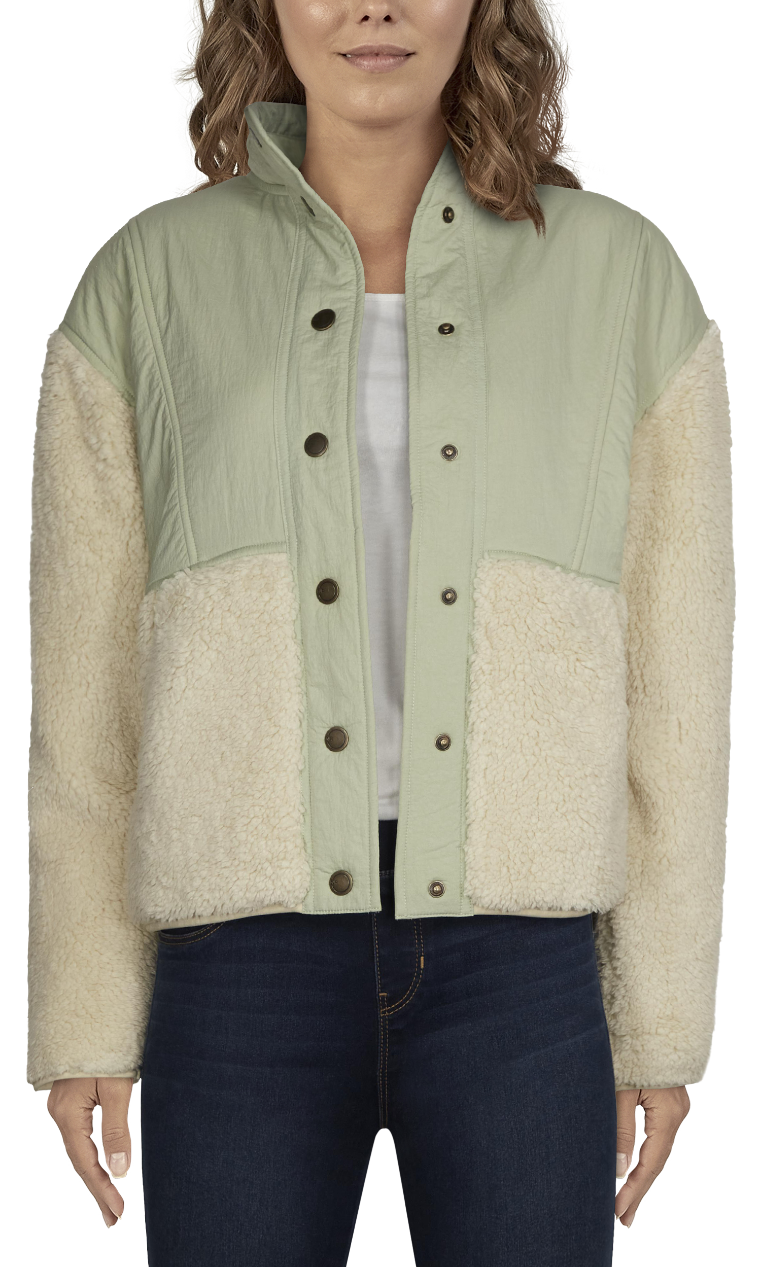 NATURAL REFLECTIONS Drop-Shoulder Snap Sherpa Jacket for Ladies