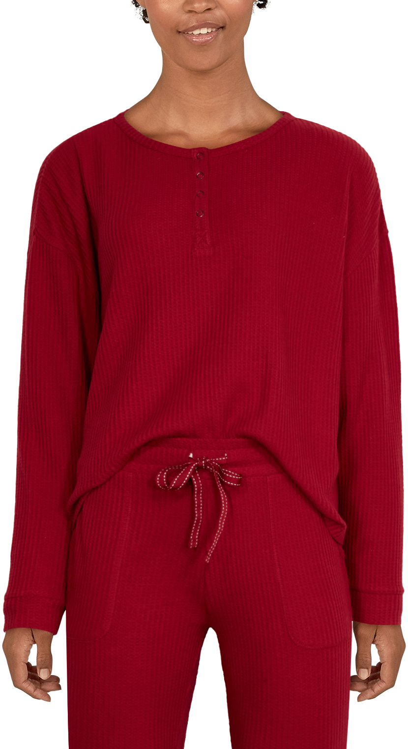 NATURAL REFLECTIONS Long-Sleeve Waffle Henley for Ladies