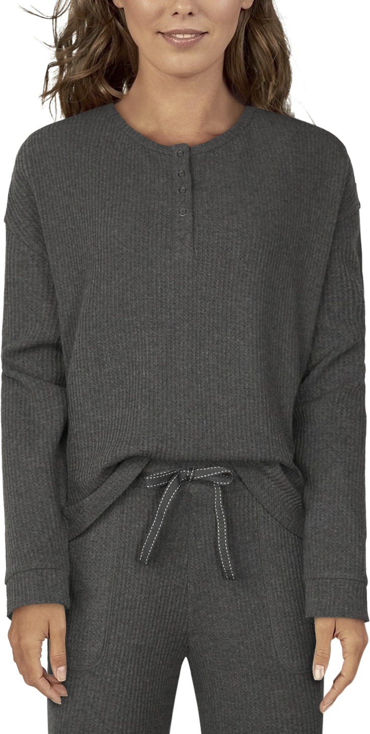 NATURAL REFLECTIONS Long-Sleeve Waffle Henley for Ladies