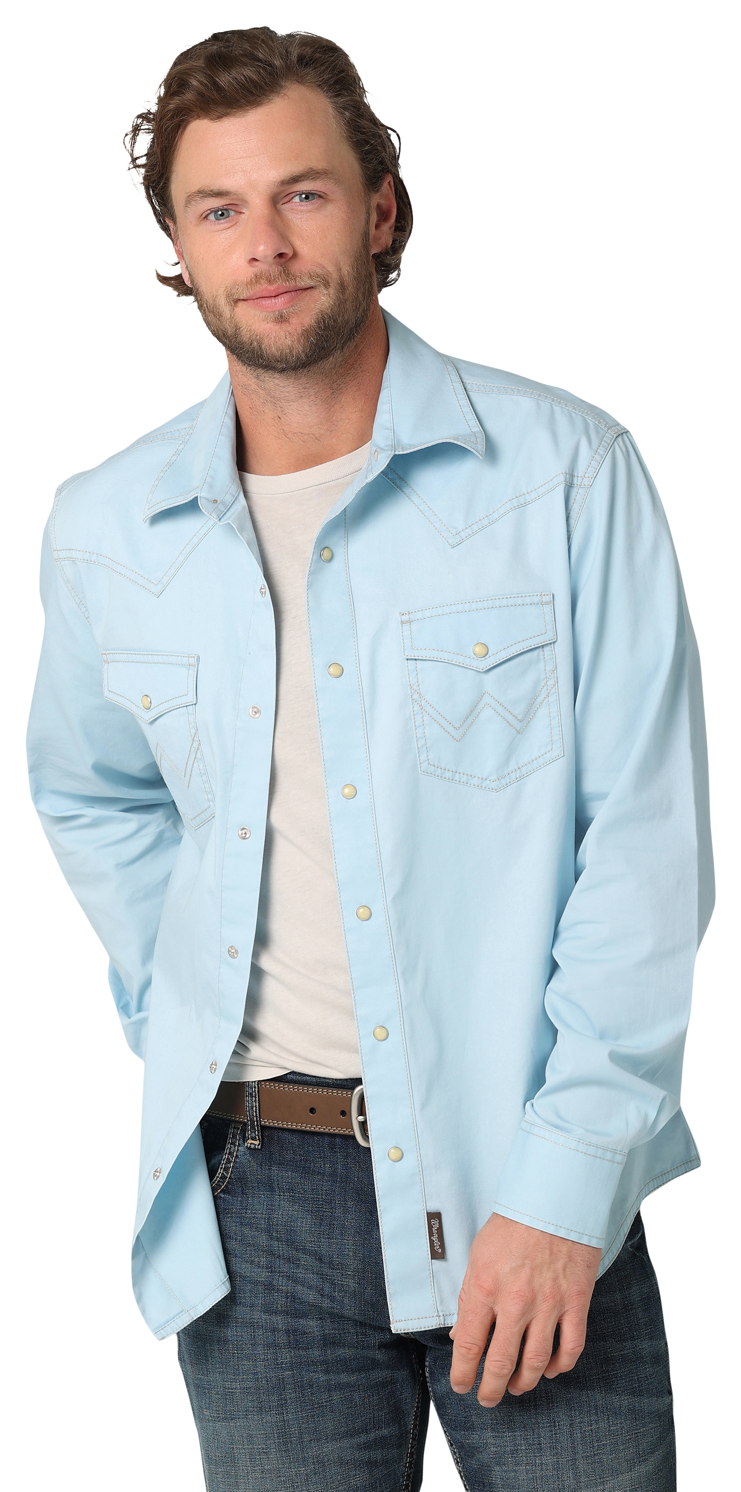 Wrangler Retro Premium Western Snap Flap Pocket Long-Sleeve Shirt for Men -
