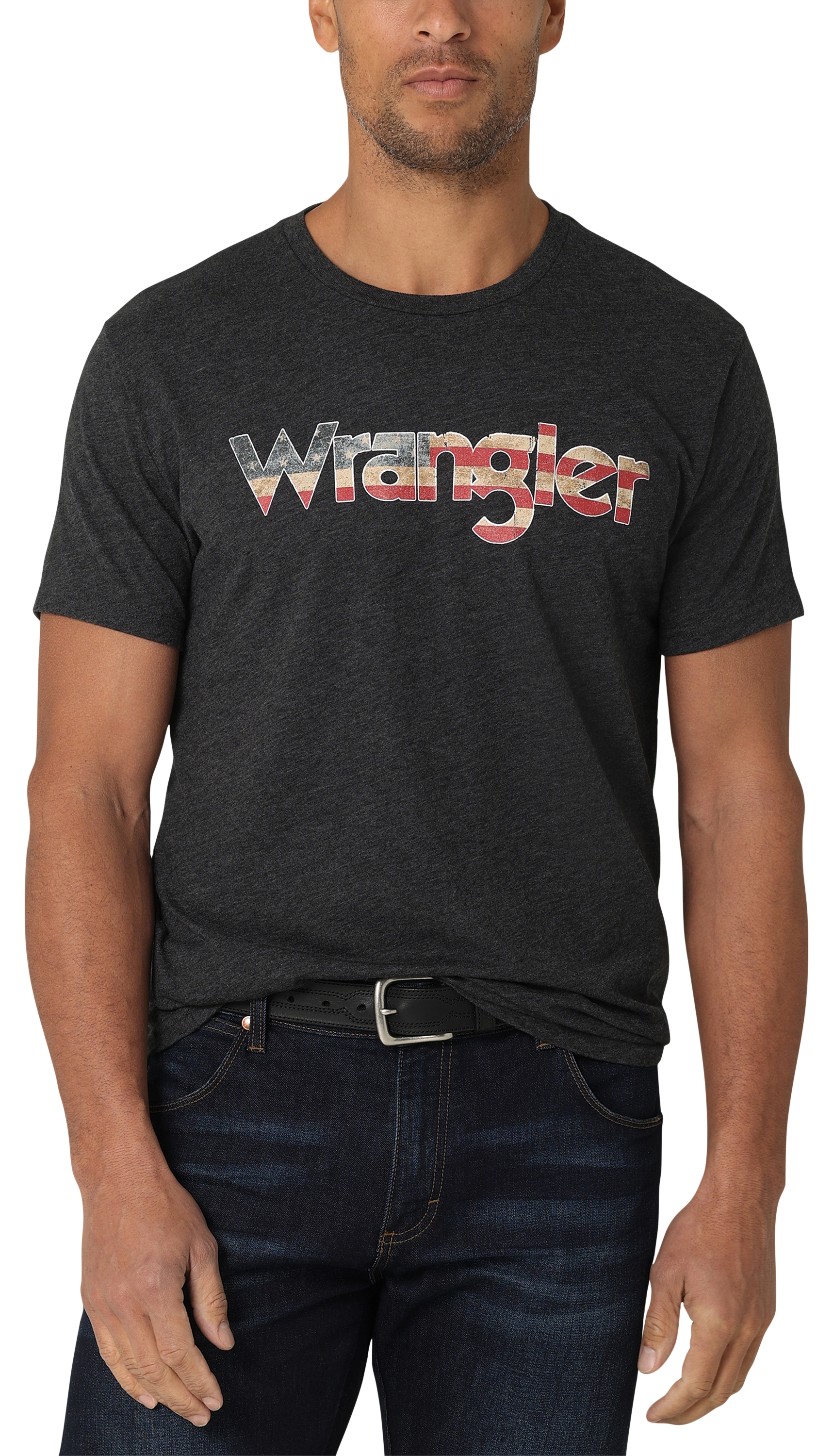 Wrangler Flag Kabel Logo Short-Sleeve T-Shirt for Men - Caviar Heather - L
