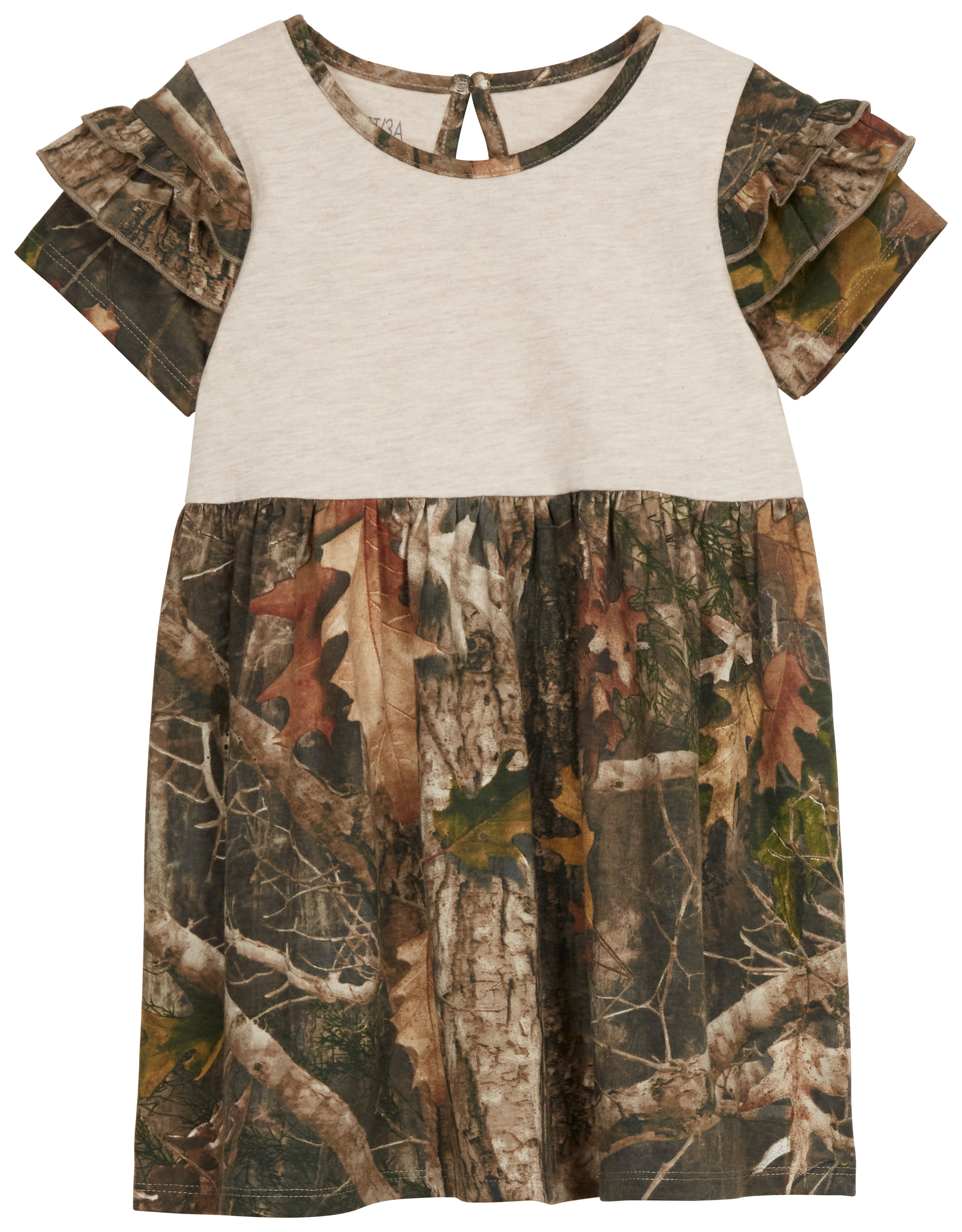 Bass Pro Shops Camo Short-Sleeve Dress for Toddlers - Oatmeal Heather/TrueT