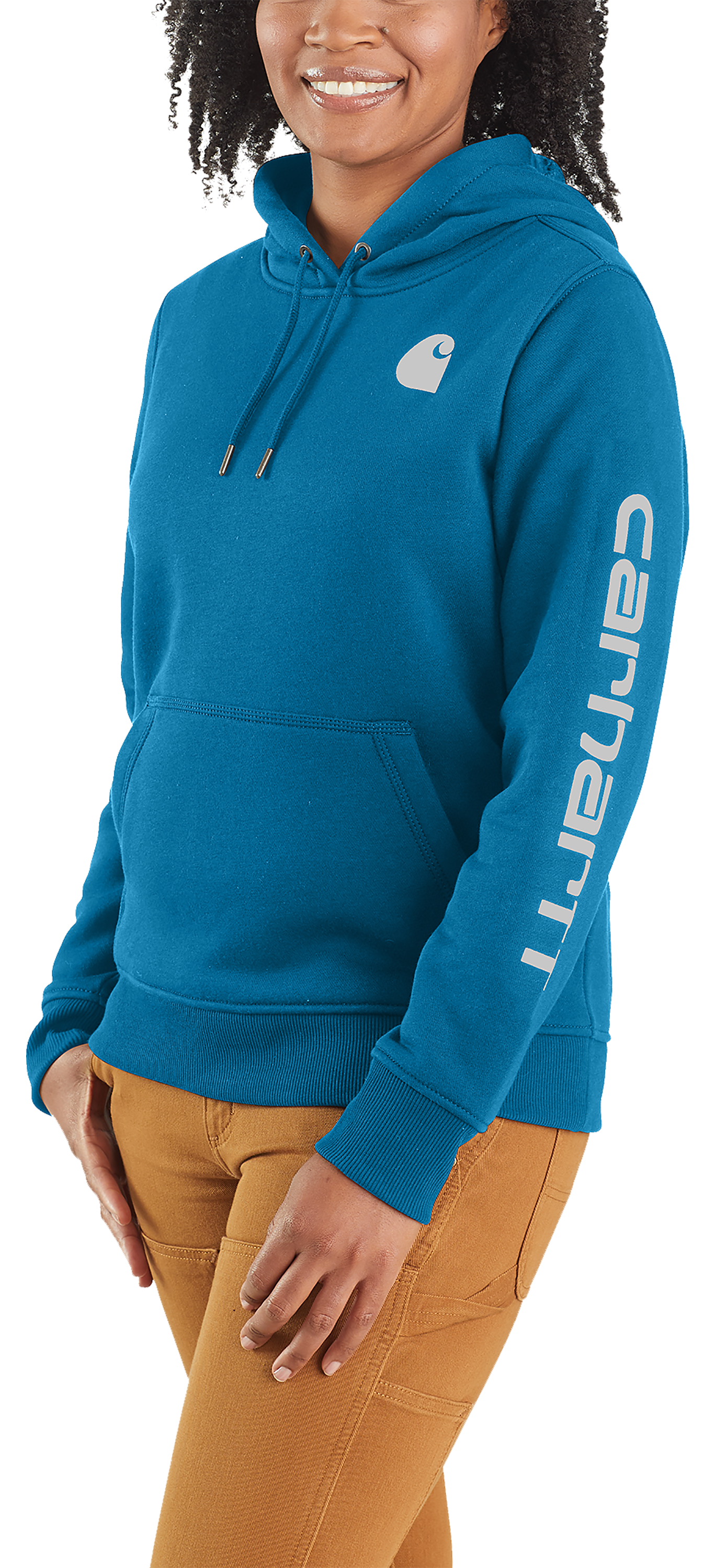 Carhartt Clarksburg Sleeve Logo Long-Sleeve Hooded Sweatshirt for Ladies - 