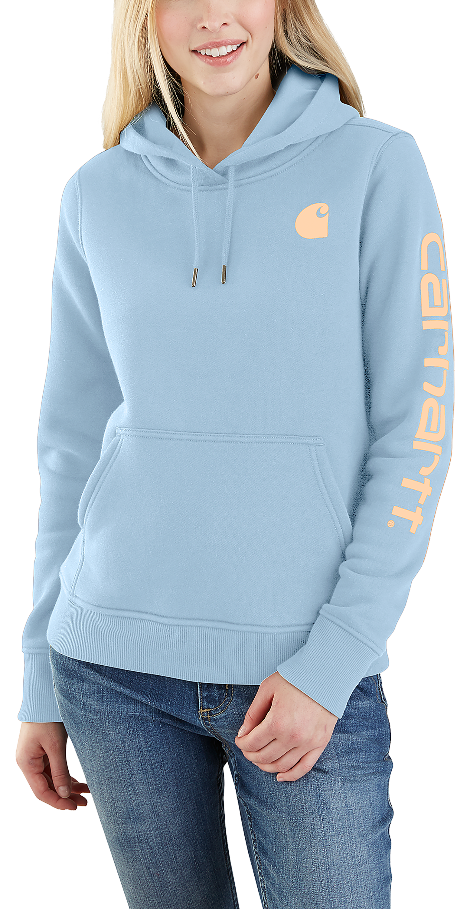 Carhartt Clarksburg Sleeve Logo Long-Sleeve Hooded Sweatshirt for Ladies - 