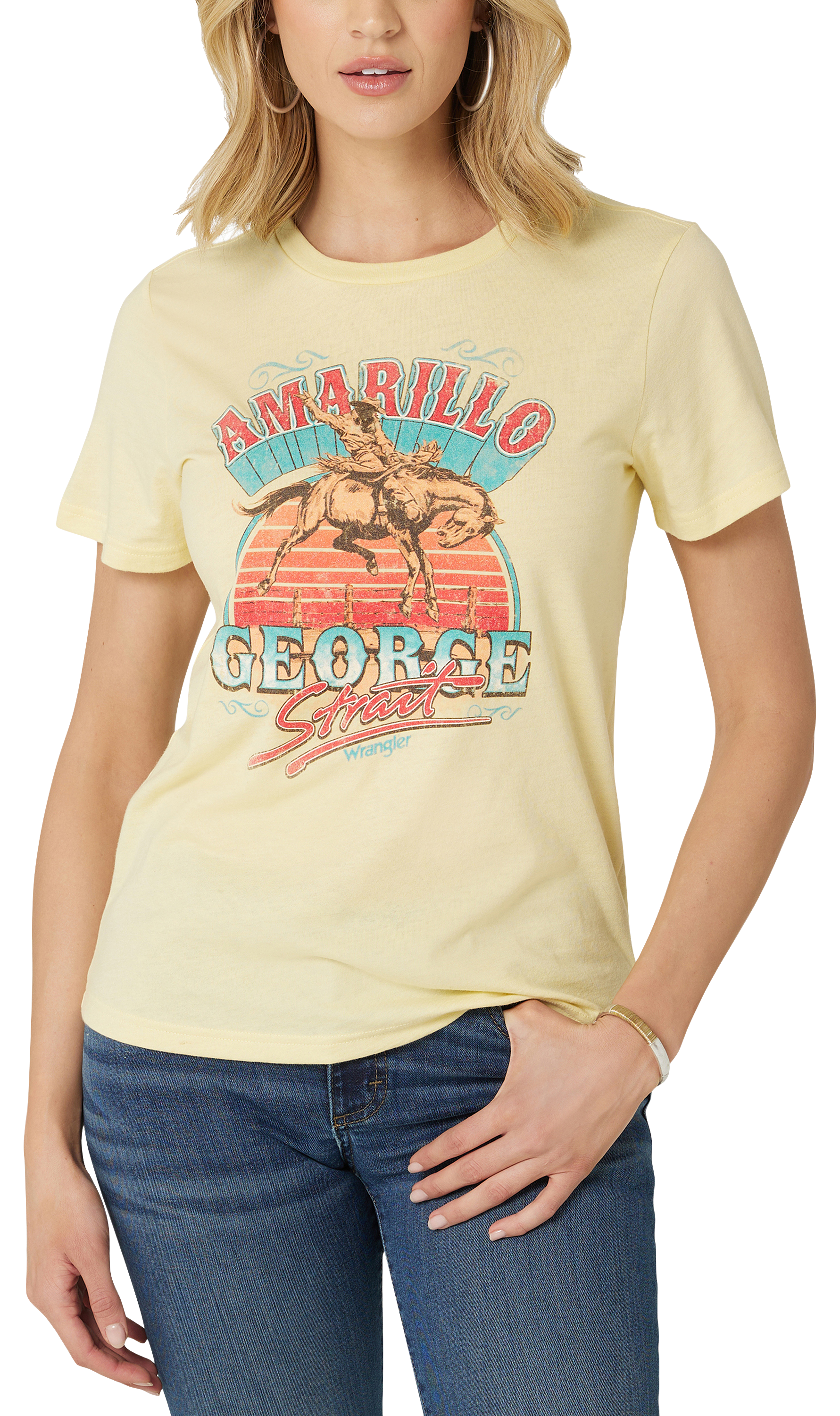 Wrangler Retro Amarillo George Strait Graphic Short-Sleeve T-Shirt for Ladies - Mellow Yellow Heather - L