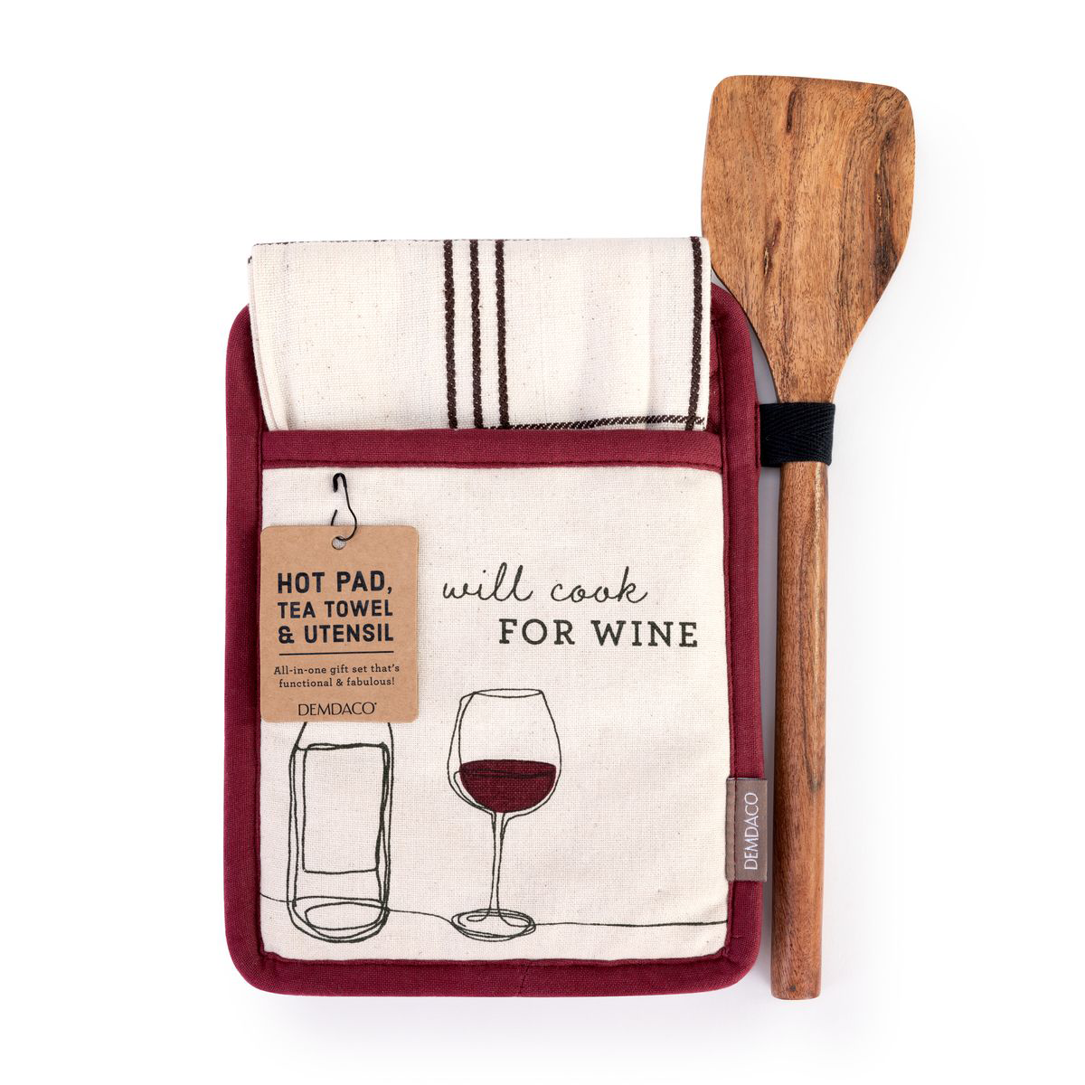 Demdaco Cook for Wine Hot Pad and Dish Towel with Spatula Set