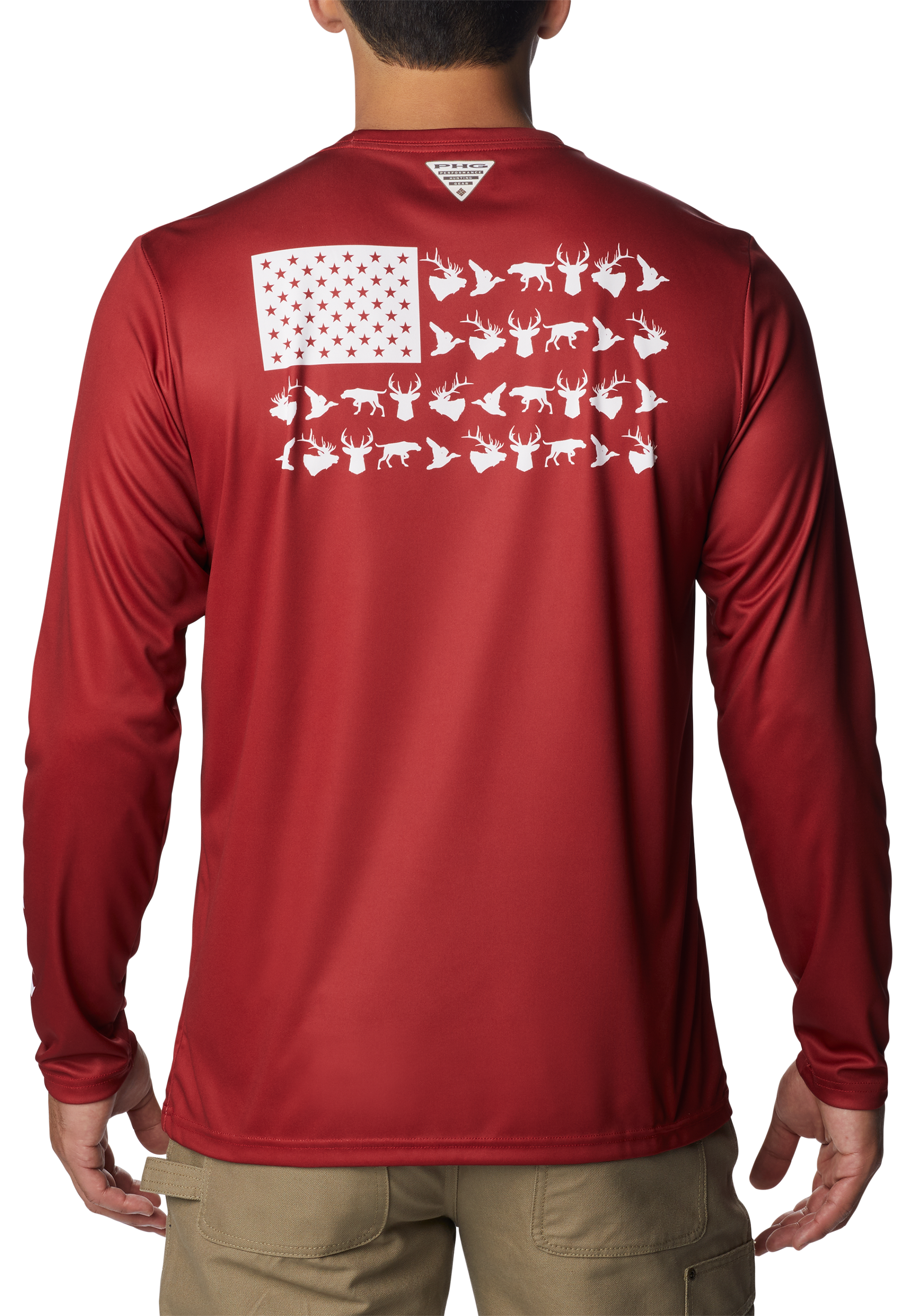 Image of Columbia Collegiate PHG Terminal Shot Long-Sleeve Shirt for Men - University of Arkansas/Red Velvet - XL