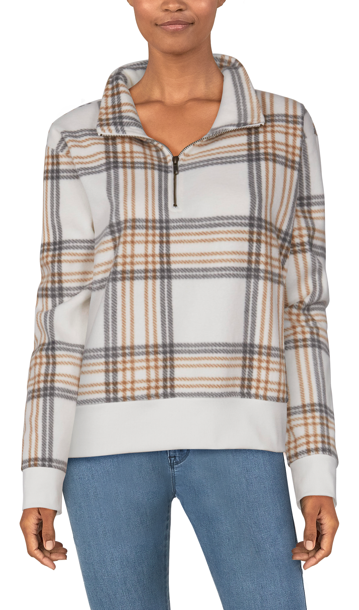 Natural Reflections Fleece Half-Zip Long-Sleeve Pullover for Ladies - Egret Plaid - S product image