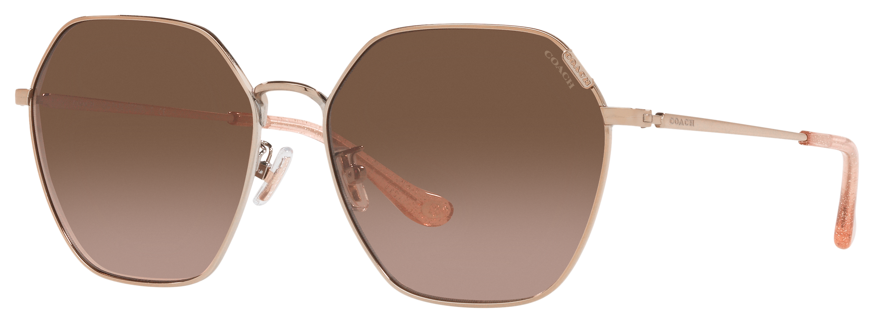 Coach HC7132 Sunglasses for Ladies - Shiny Rose Gold/Brown Pink Gradient Flash Mirror - X-Large
