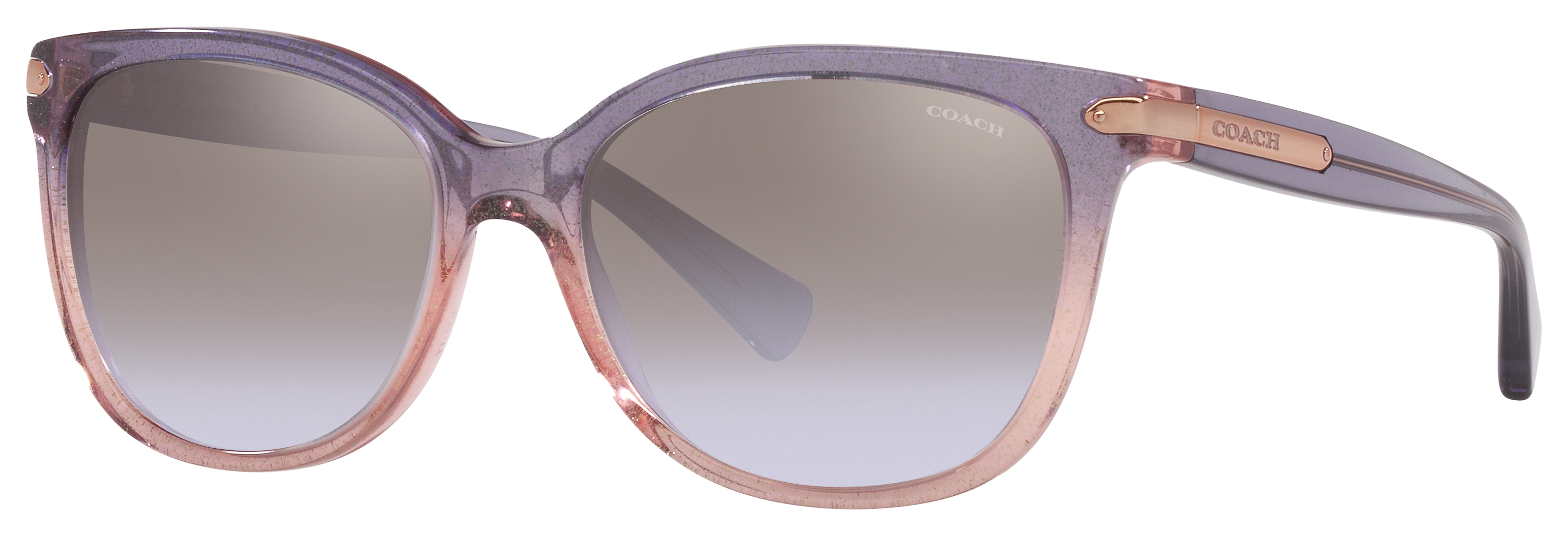 Coach HC8132 Sunglasses for Ladies - Shimmer Violet Peach Gradient/Violet Gradient Flash Mirror - Large