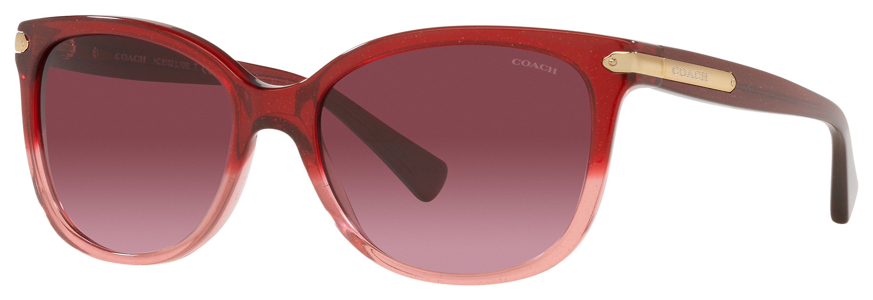 Coach HC8132 Sunglasses for Ladies - Shimmer Burgundy Pink Gradient/Burgundy Gradient - Large