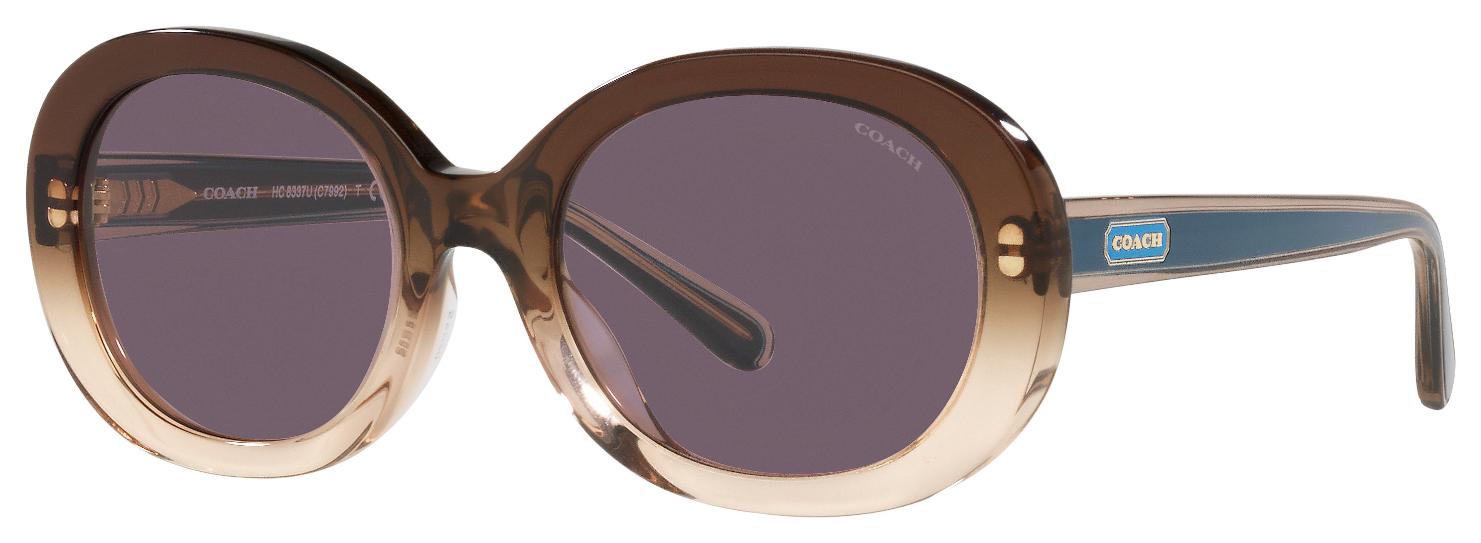 Coach HC8337 Sunglasses for Ladies - Transparent Brown Gradient/Violet Solid - Small