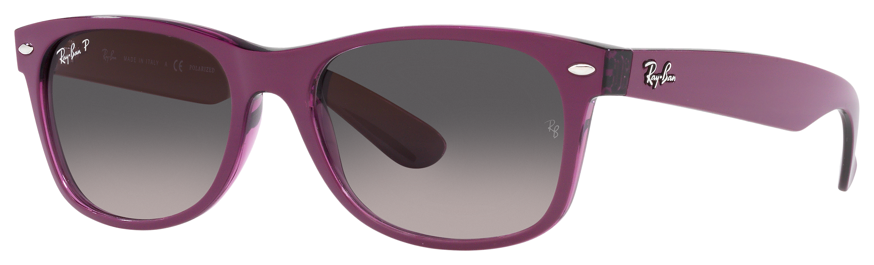 Ray-Ban New Wayfarer Classic RB2132 Gradient Glass Polarized Sunglasses - Transparent Gray/Violet/Gray Gradient - Medium -  0RB2132