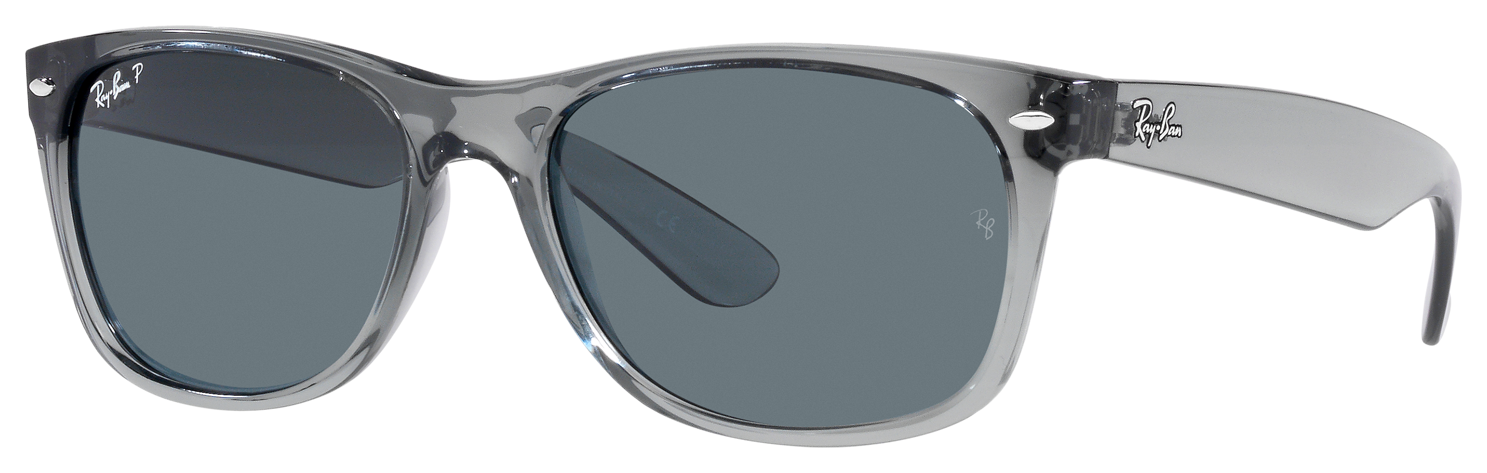 Image of Ray-Ban New Wayfarer Classic RB2132 Glass Polarized Sunglasses - Polished Transparent Gray/Blue Classic - Medium