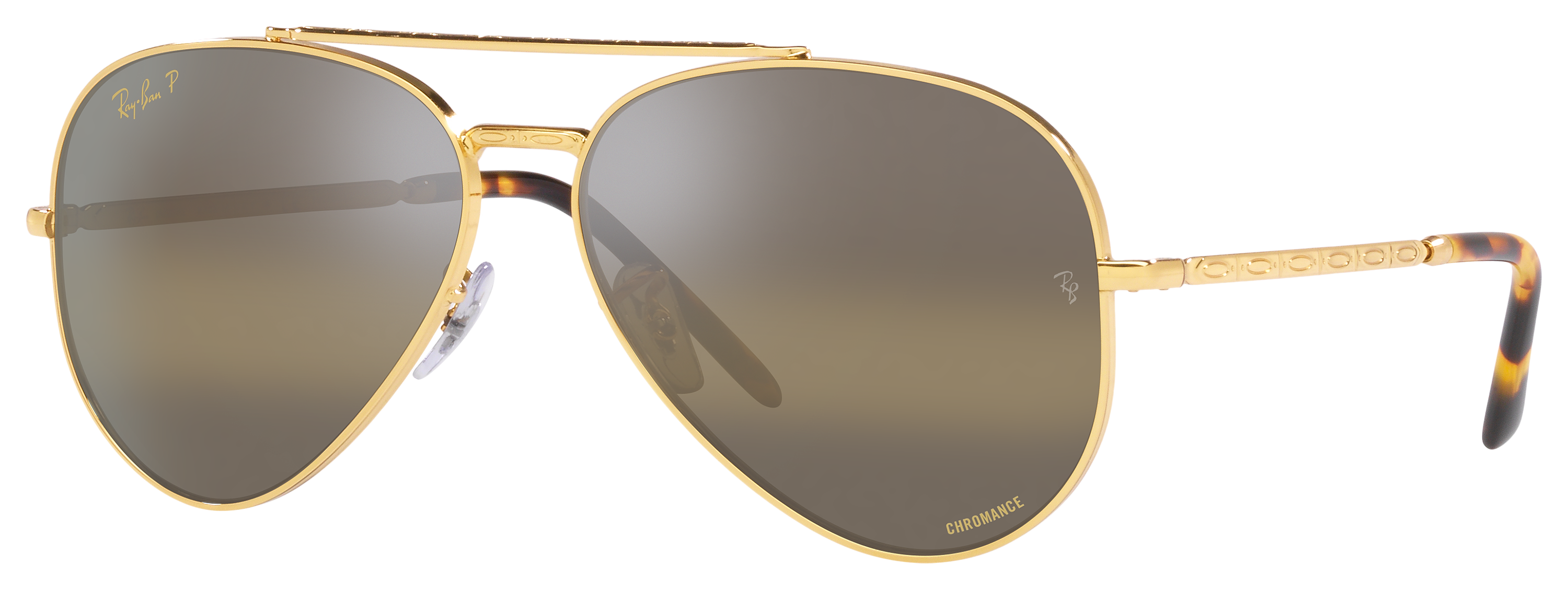 Image of Ray-Ban New Aviator RB3625 Chromance Glass Polarized Sunglasses - Polished Gold/Silver/Brown Chromance - X-Large