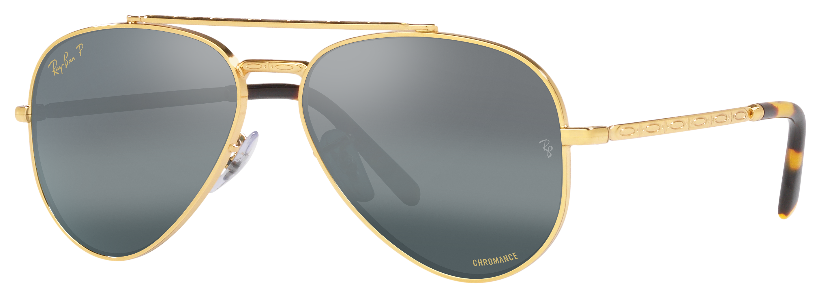 Image of Ray-Ban New Aviator RB3625 Chromance Glass Polarized Sunglasses - Polished Gold/Silver/Blue Chromance - X-Large