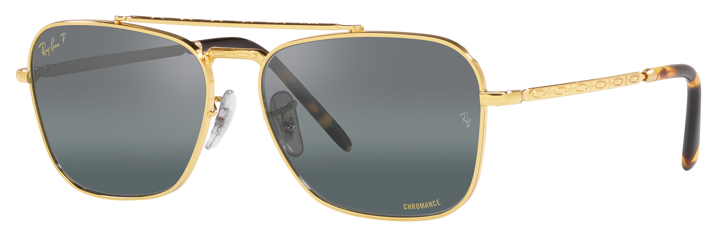 Image of Ray-Ban New Caravan RB3636CH Chromance Glass Polarized Sunglasses - Polished Gold/Silver/Blue Chromance - Medium