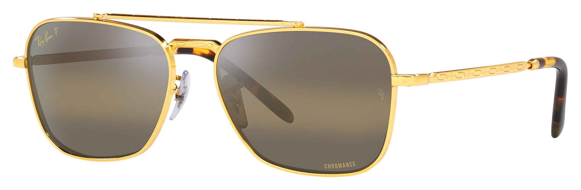 Image of Ray-Ban New Caravan RB3636CH Chromance Glass Polarized Sunglasses - Polished Gold/Silver/Brown Chromance - Medium